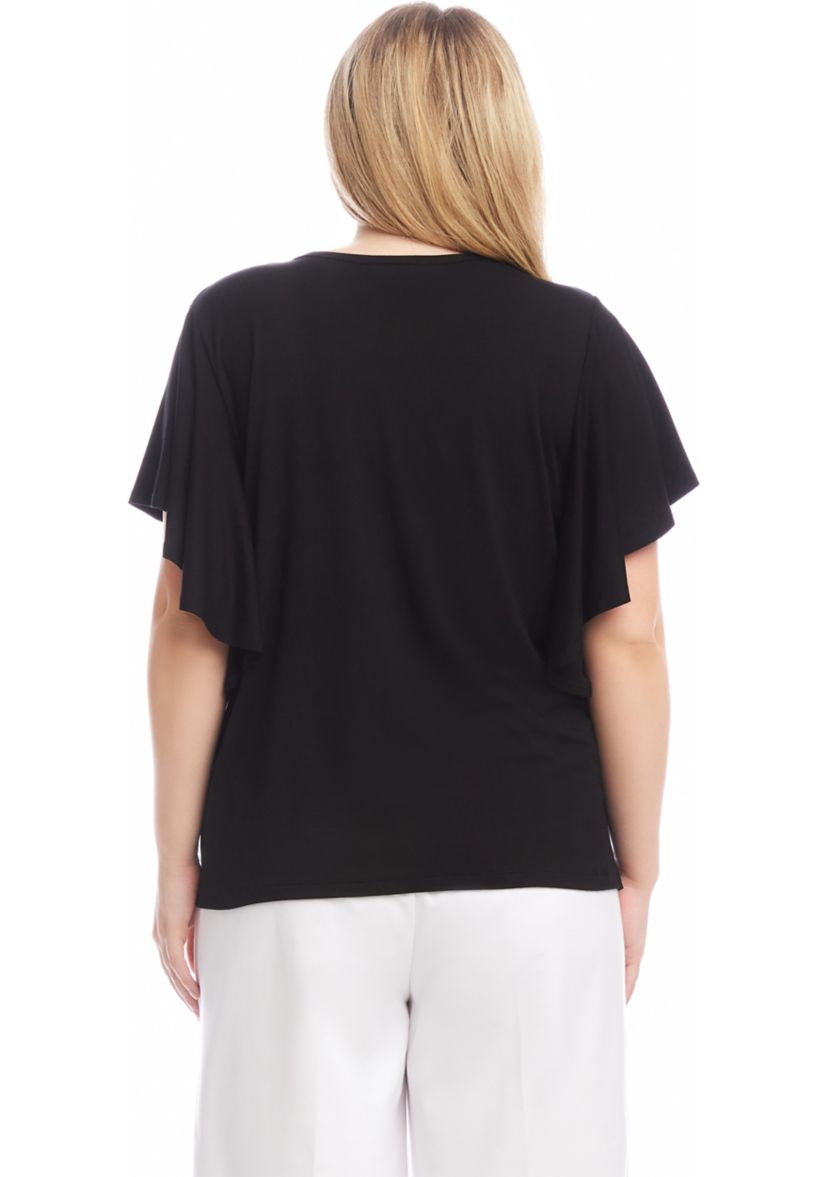 Plus Size Flutter Sleeve Crew Neck Top