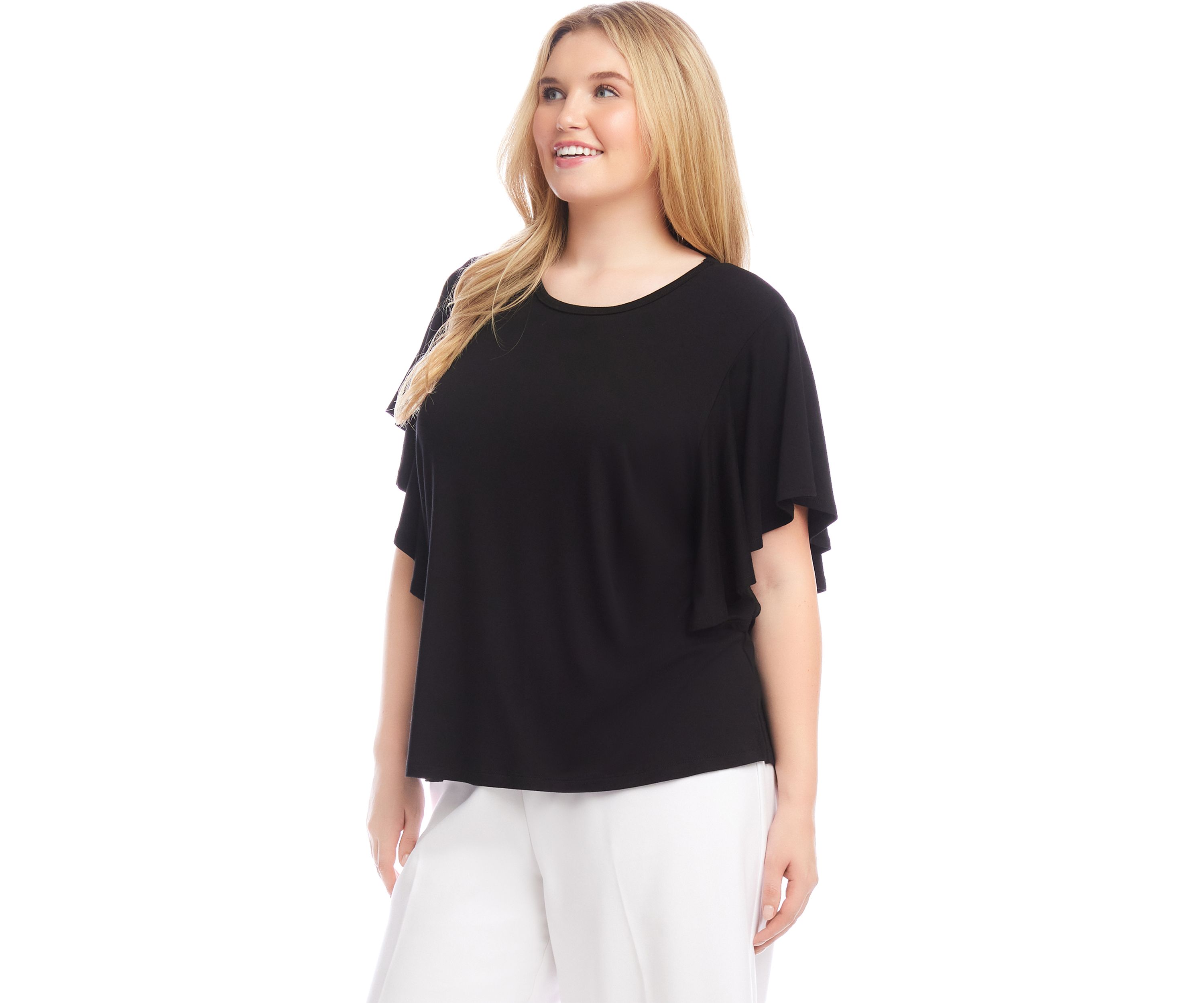 Plus Size Flutter Sleeve Crew Neck Top