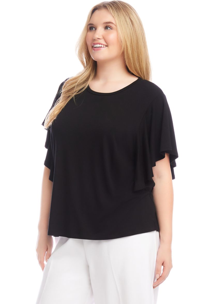 Plus Size Flutter Sleeve Crew Neck Top
