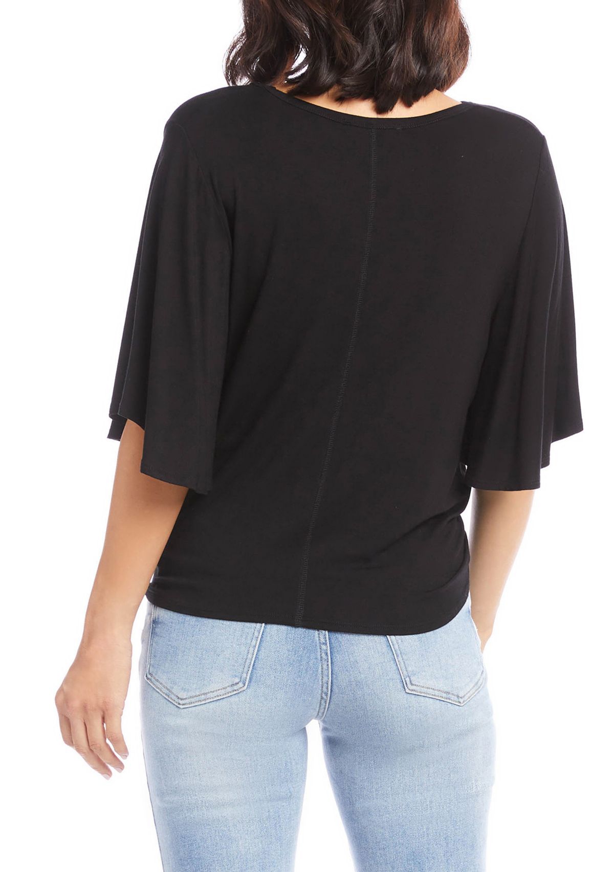 Womens Flutter Sleeve Tie-Front Top
