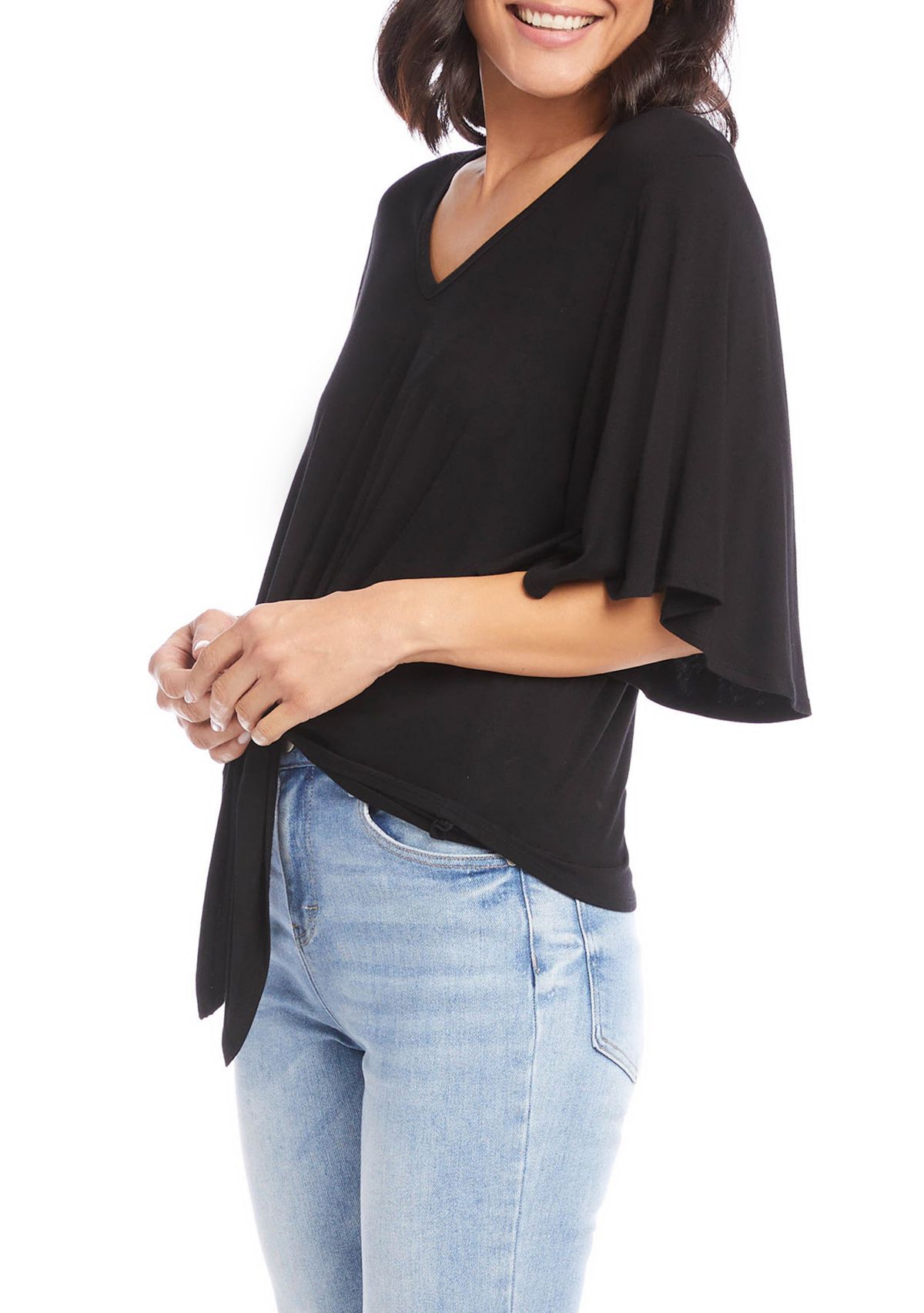 Womens Flutter Sleeve Tie-Front Top