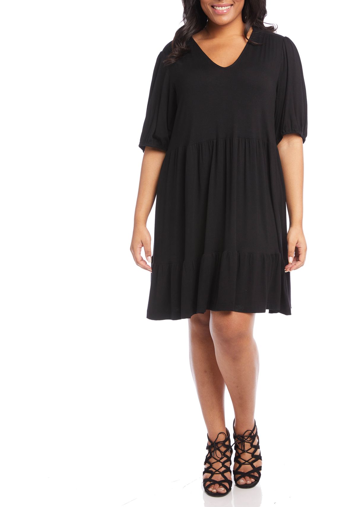 Plus Size Poof Sleeve Tiered Dress