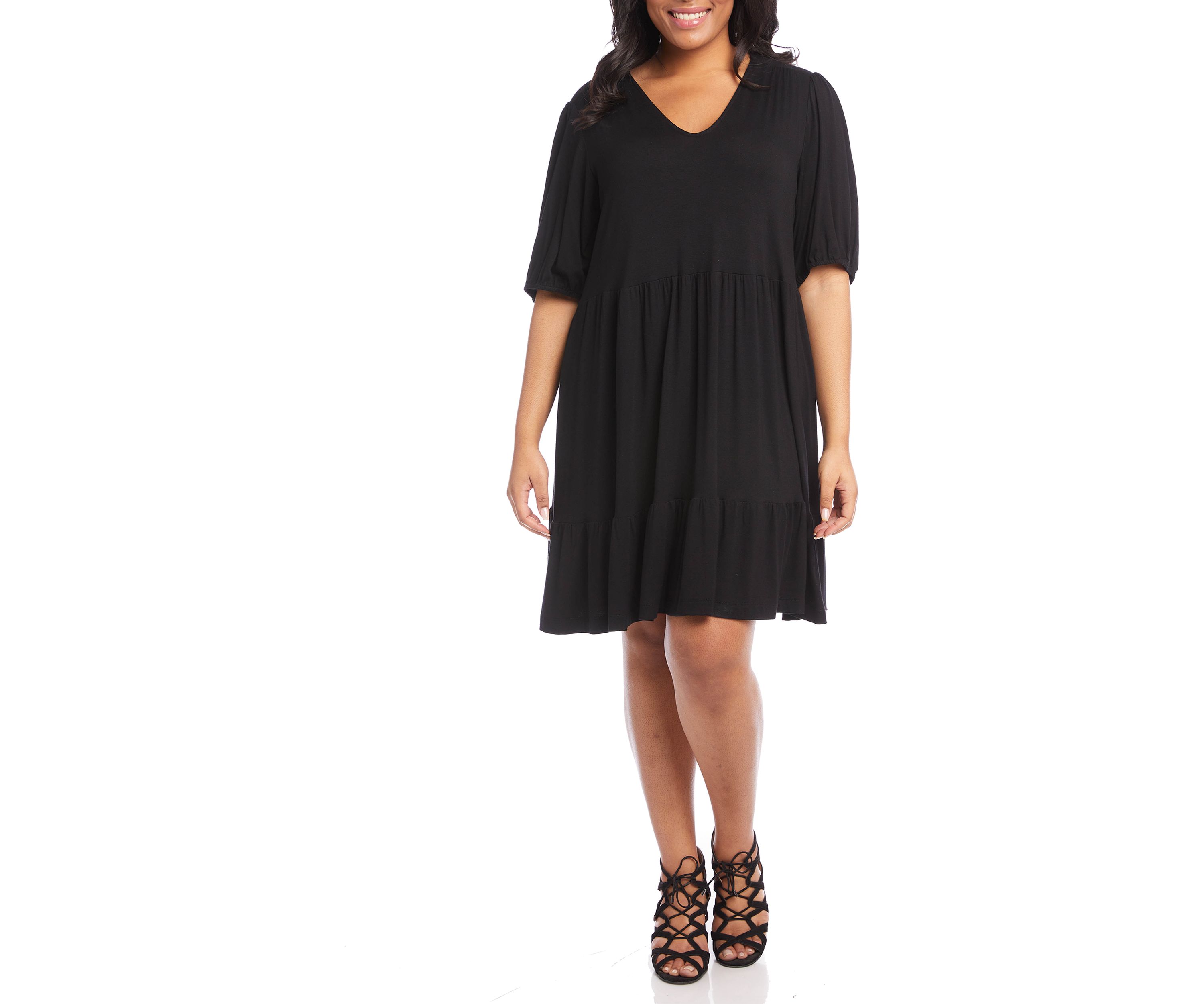 Plus Size Poof Sleeve Tiered Dress