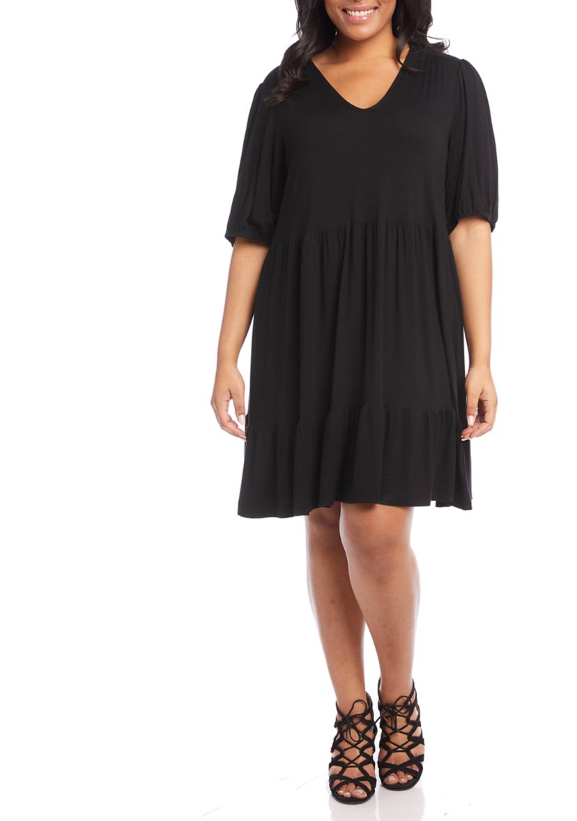 Plus Size Poof Sleeve Tiered Dress