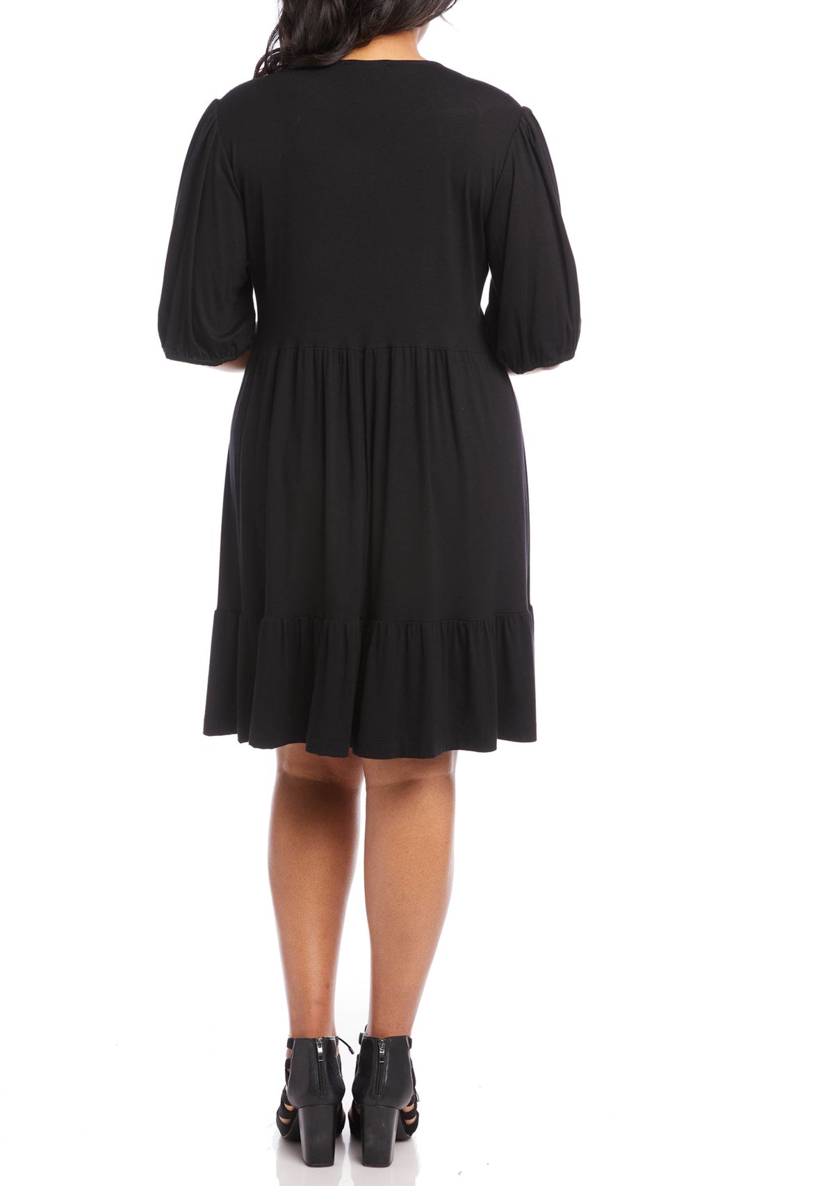 Plus Size Poof Sleeve Tiered Dress
