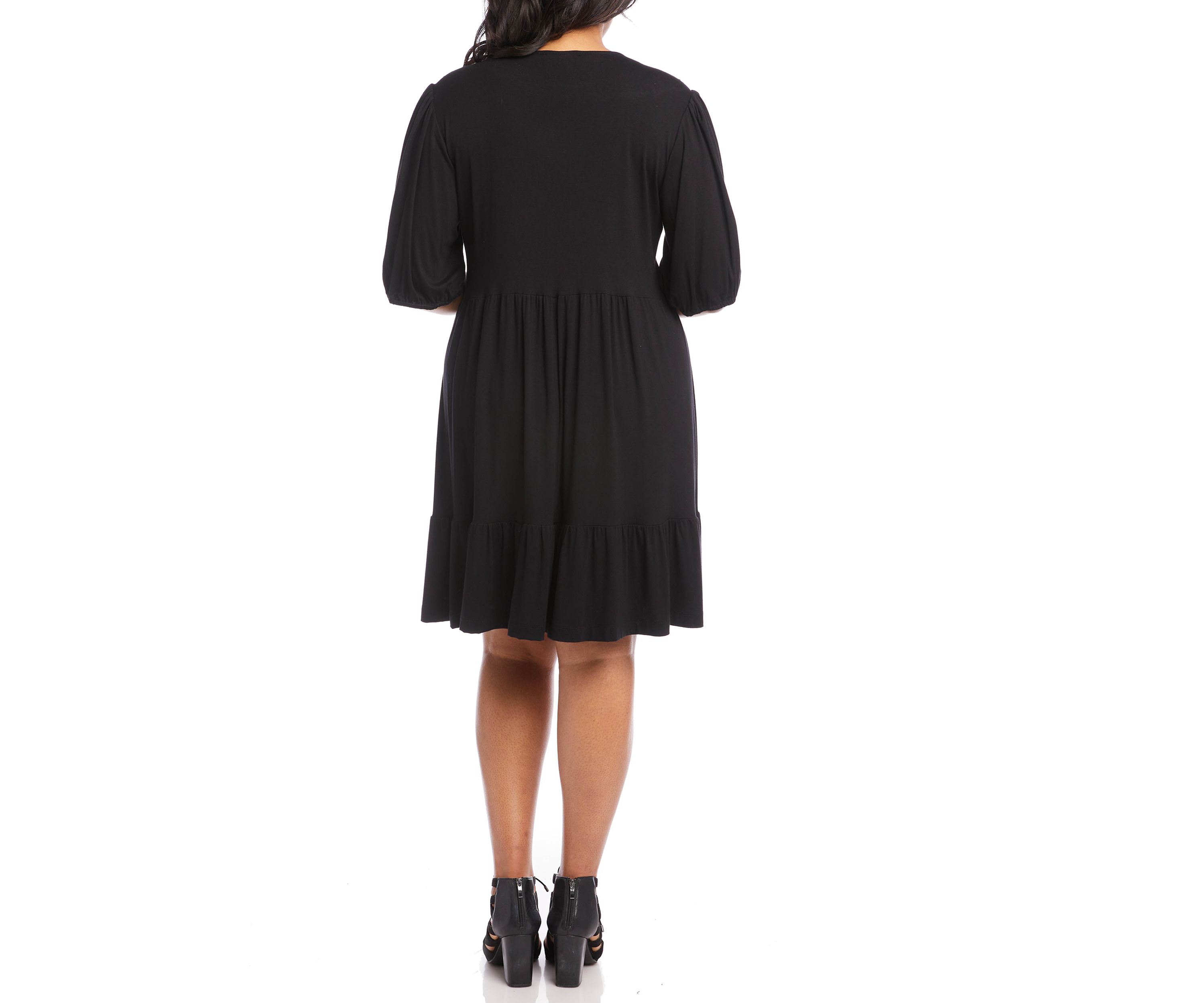 Plus Size Poof Sleeve Tiered Dress