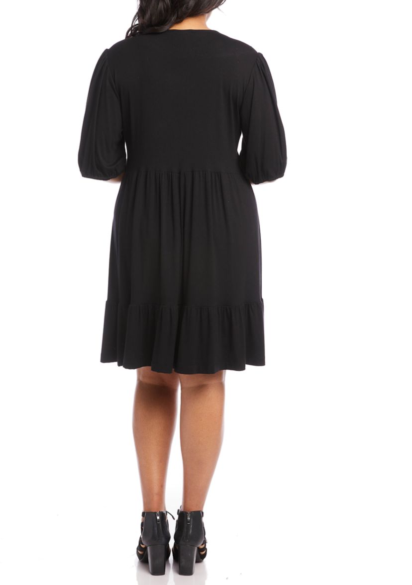 Plus Size Poof Sleeve Tiered Dress
