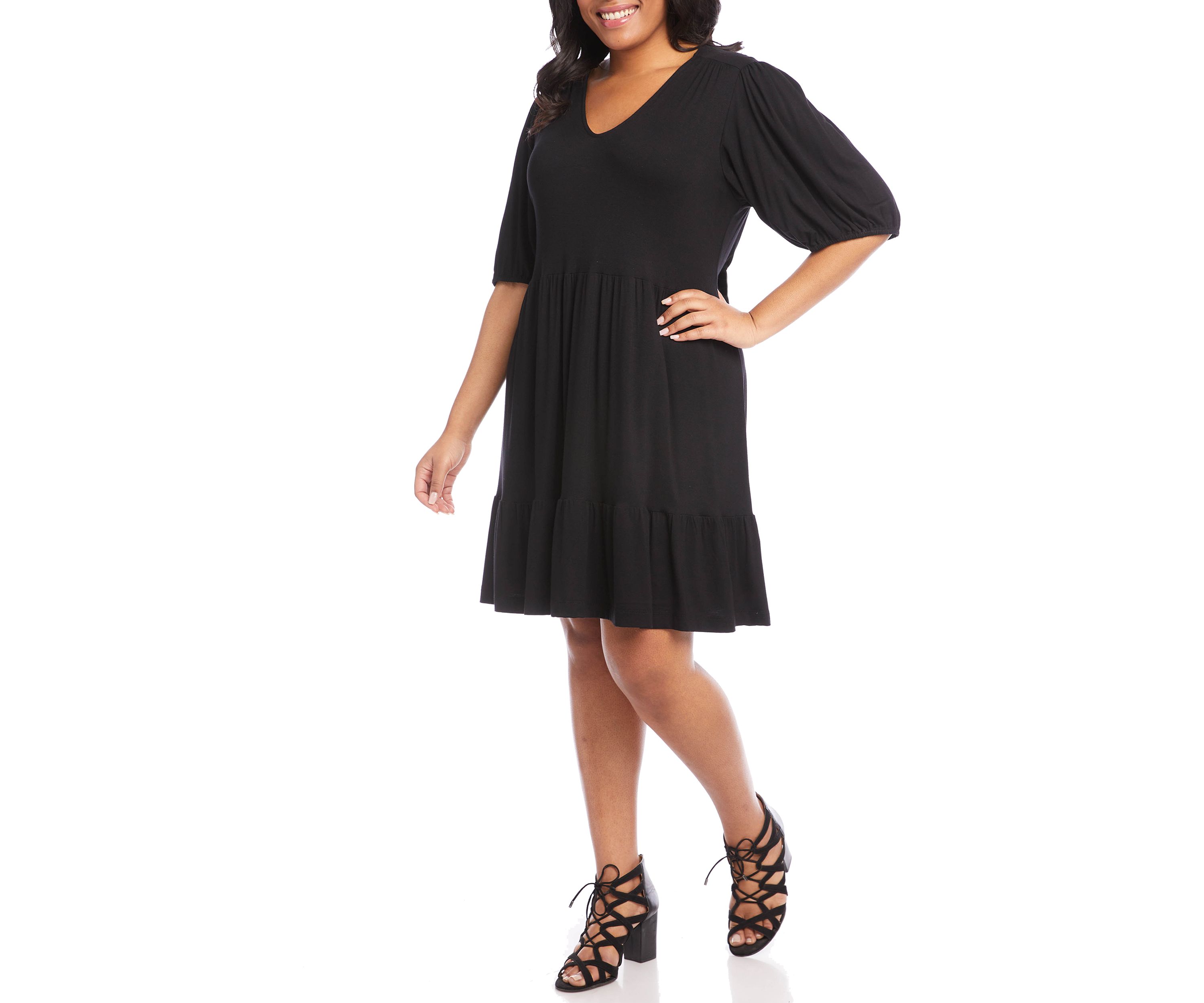 Plus Size Poof Sleeve Tiered Dress