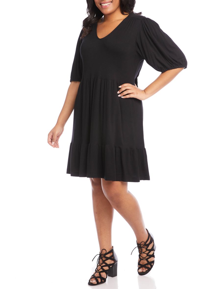 Plus Size Poof Sleeve Tiered Dress