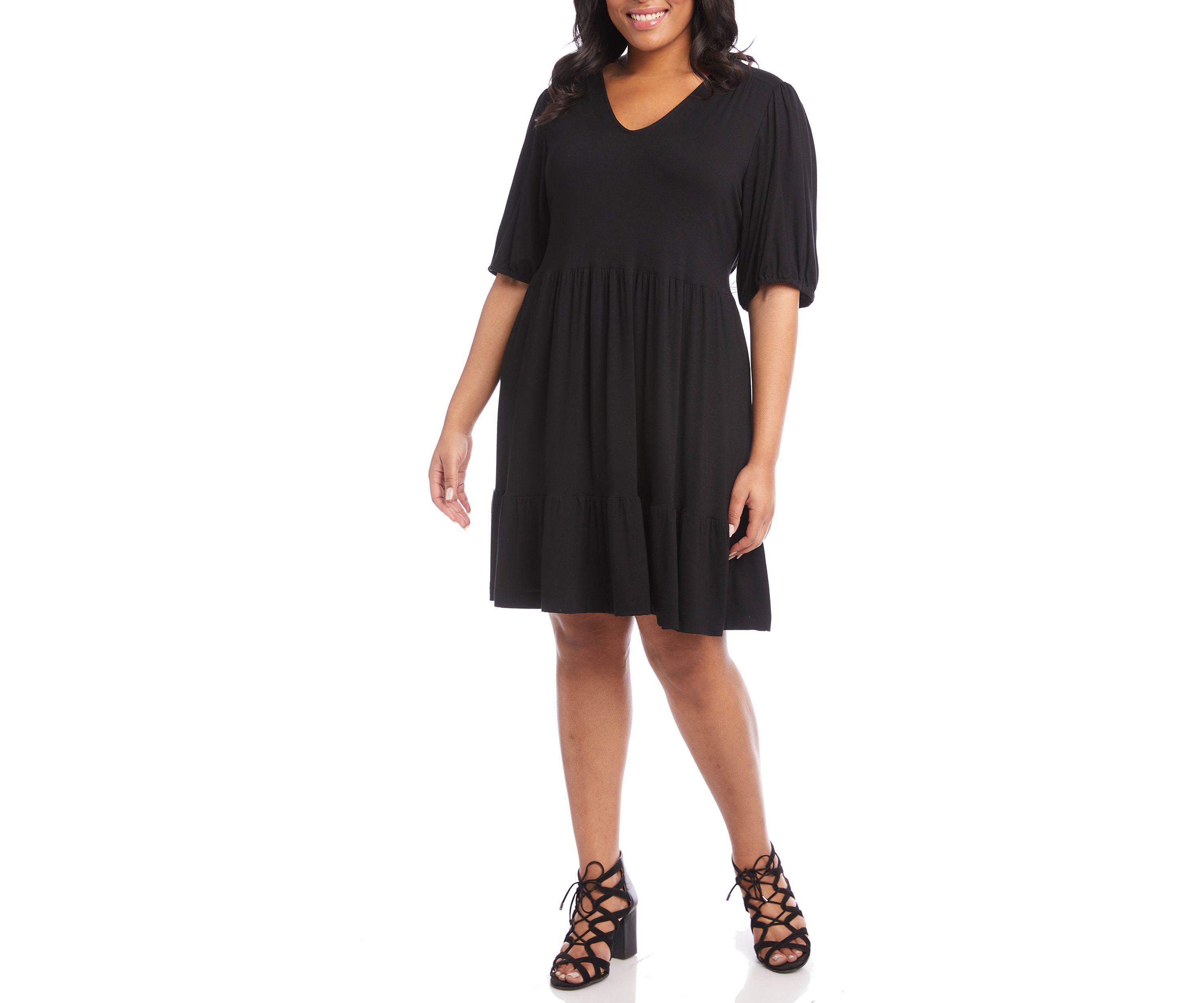 Plus Size Poof Sleeve Tiered Dress