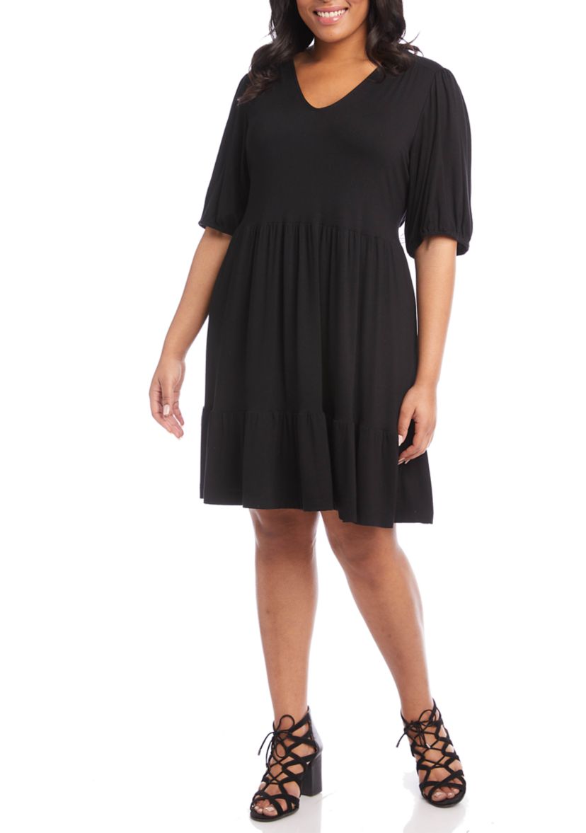 Plus Size Poof Sleeve Tiered Dress