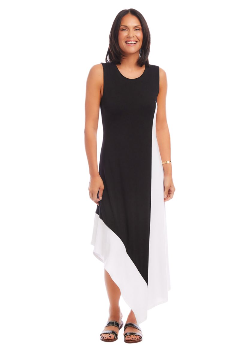 Womens Asymmetric Color Block Dress