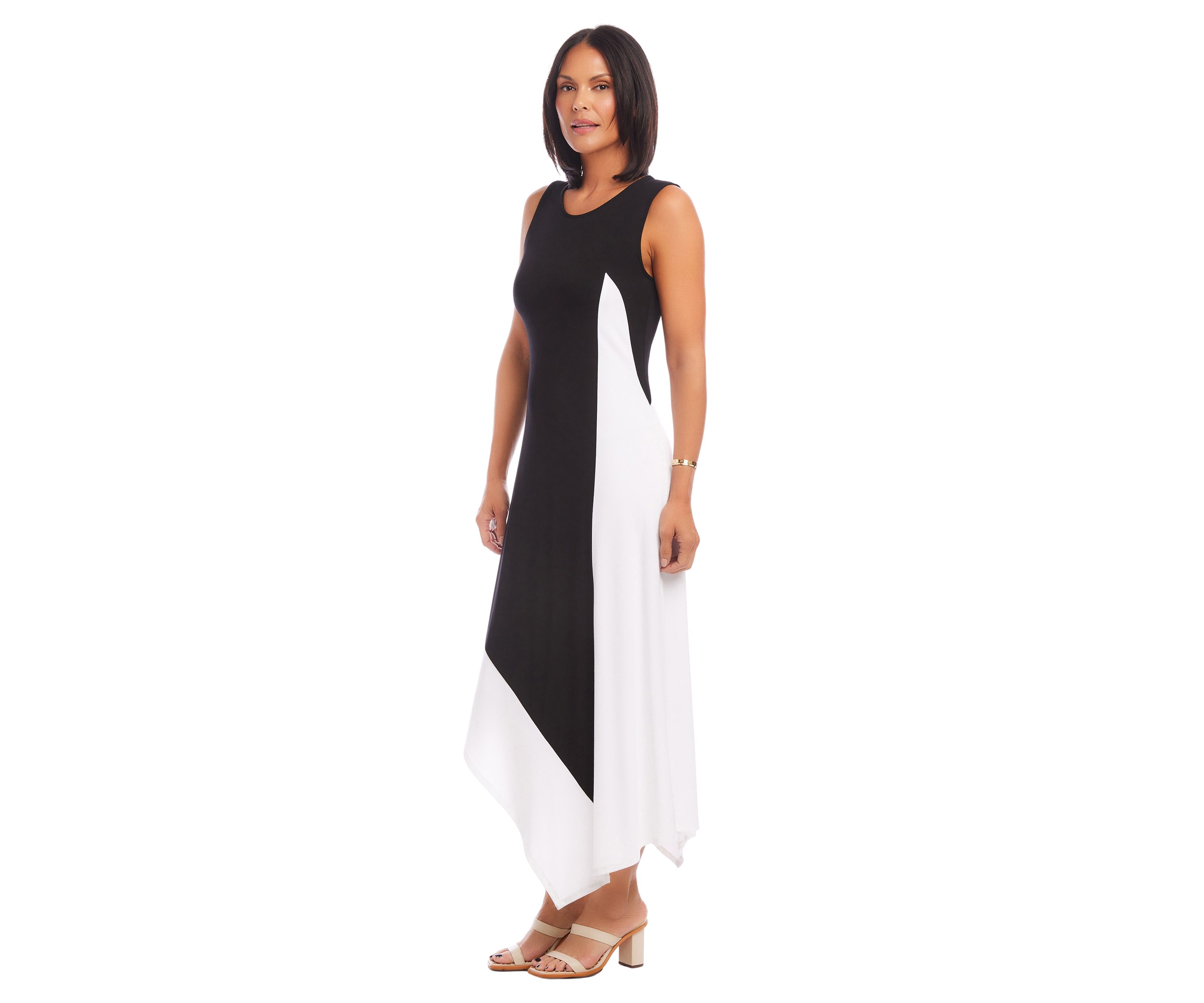 Womens Asymmetric Color Block Dress