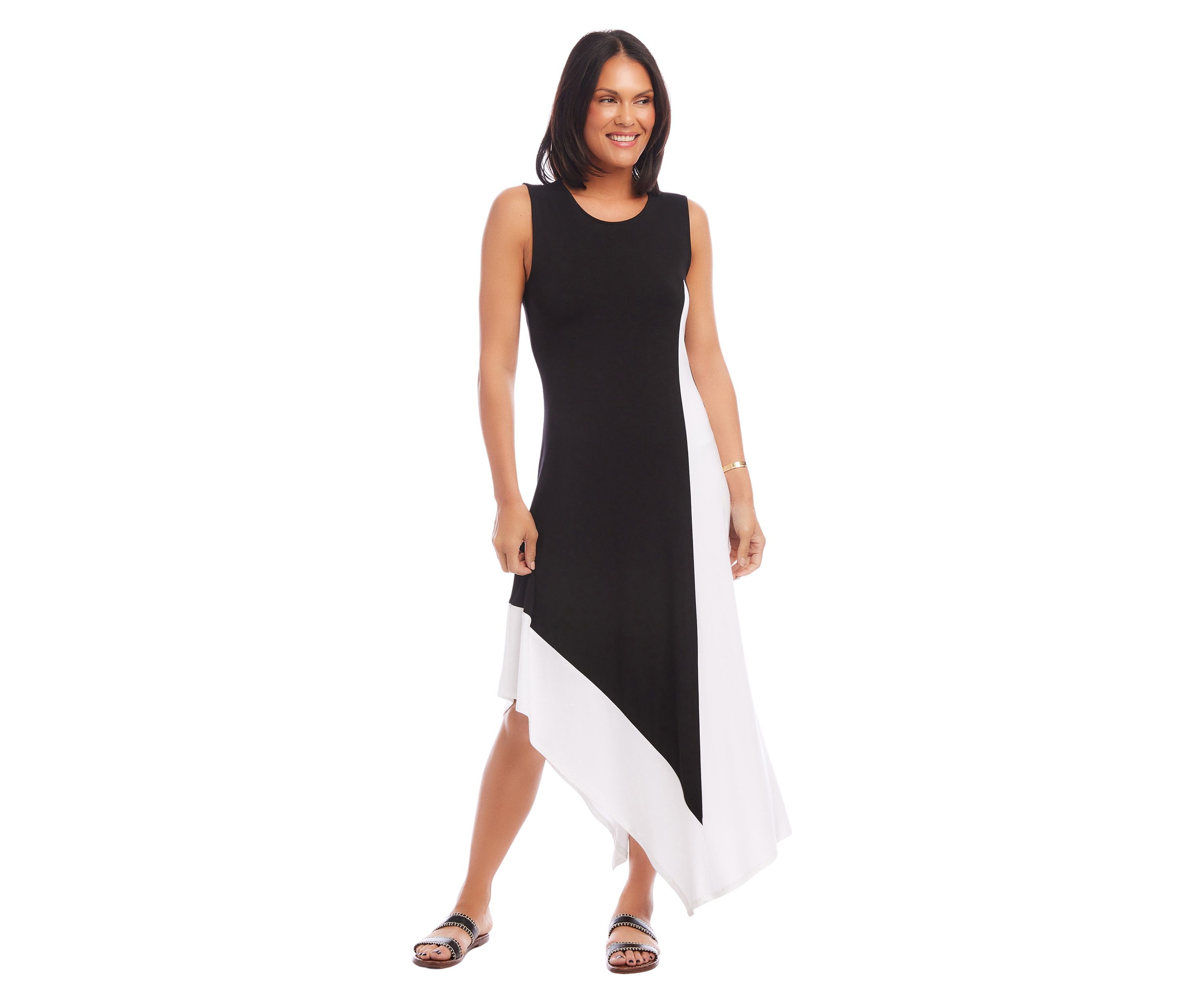 Womens Asymmetric Color Block Dress