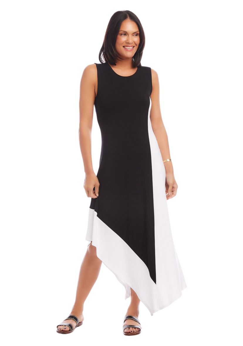 Womens Asymmetric Color Block Dress