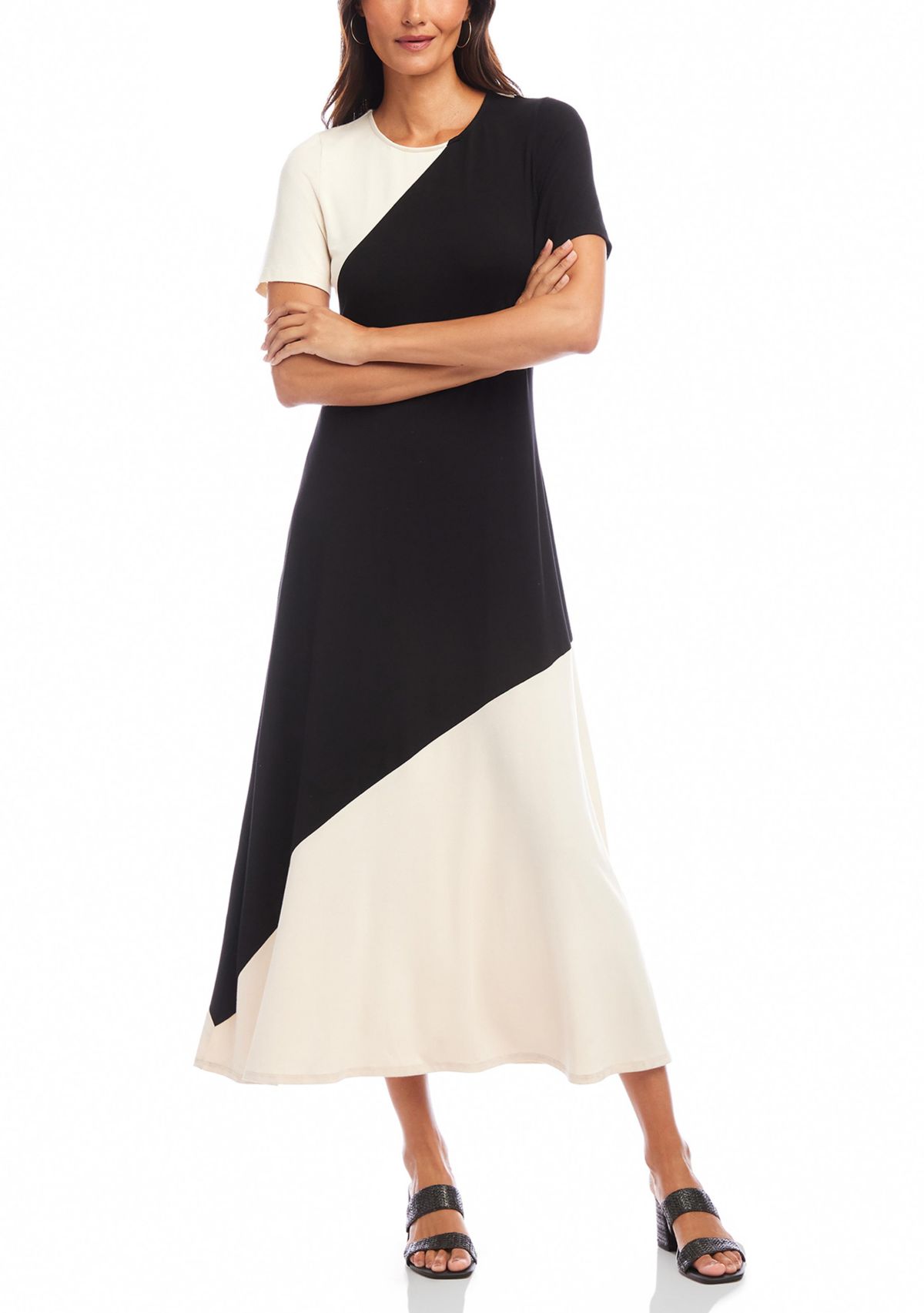 Short Sleeve Contrast Midi Dress
