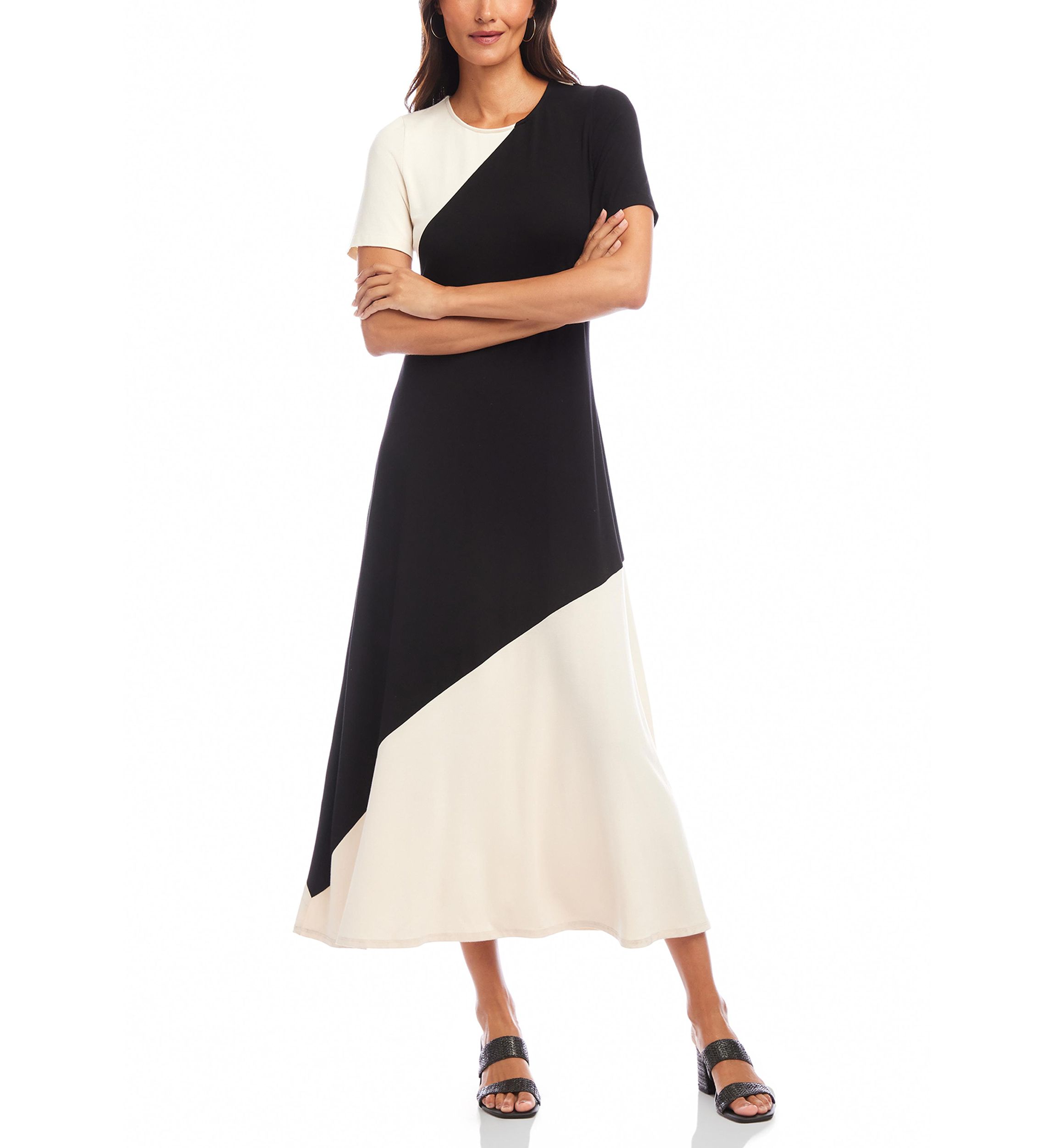 Short Sleeve Contrast Midi Dress