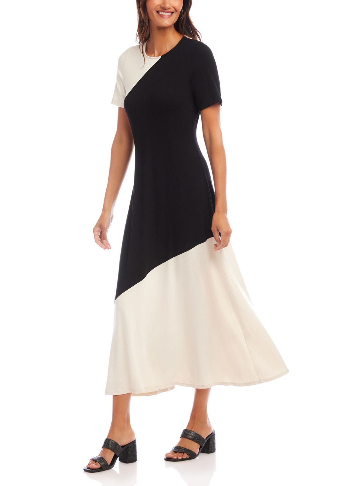 Short Sleeve Contrast Midi Dress