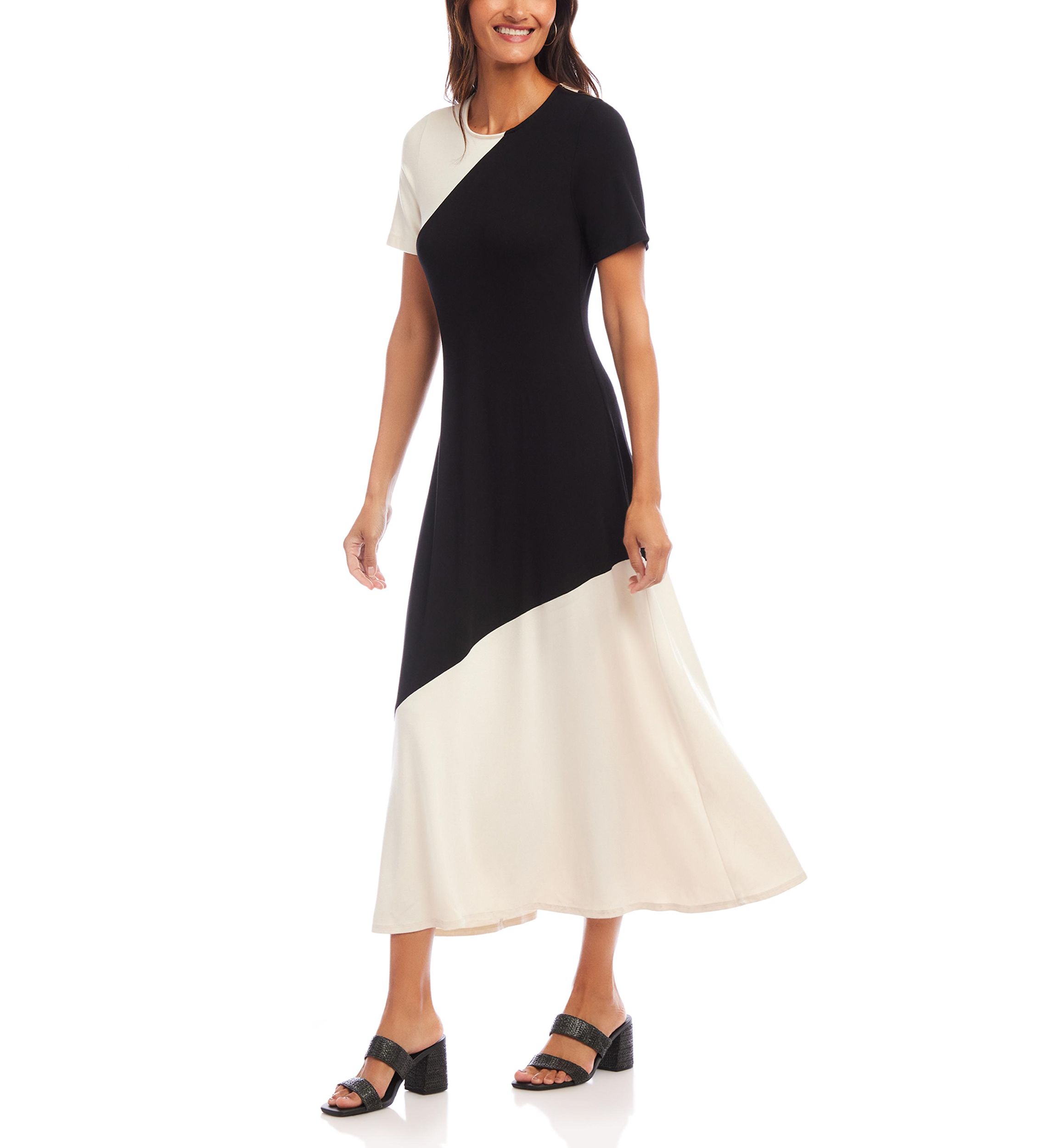 Short Sleeve Contrast Midi Dress