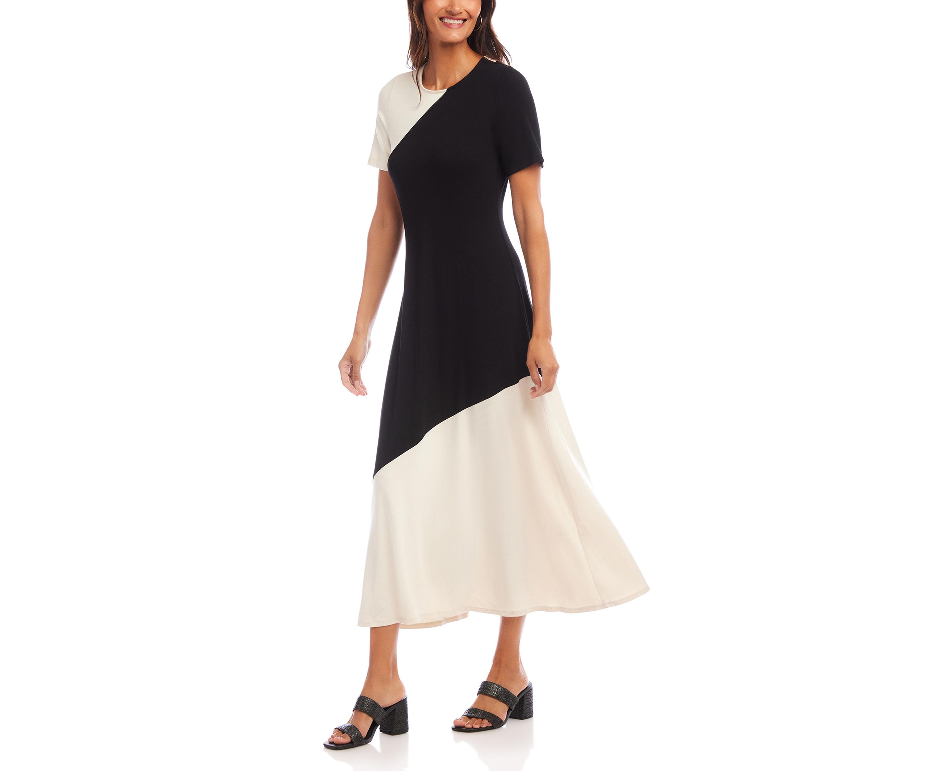 Short Sleeve Contrast Midi Dress