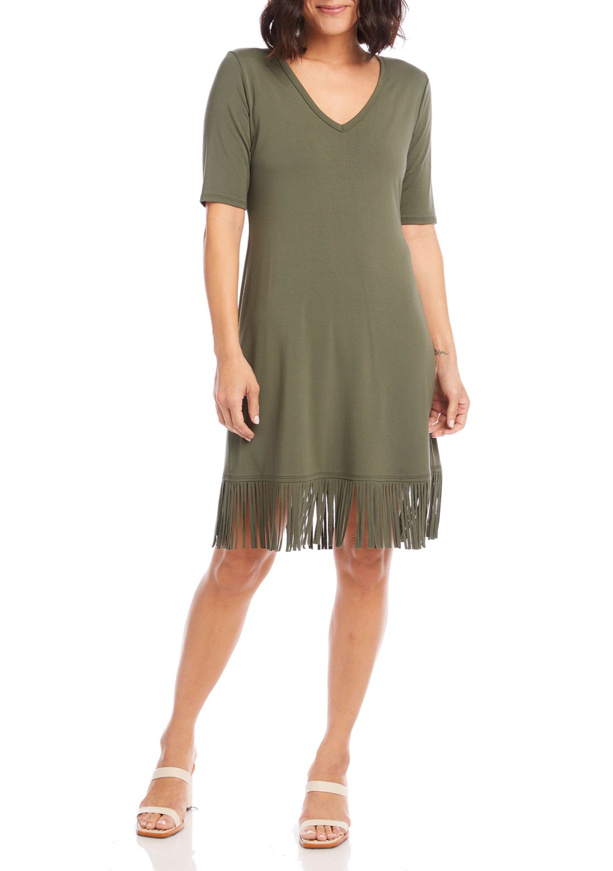 Womens V-Neck Fringe Dress