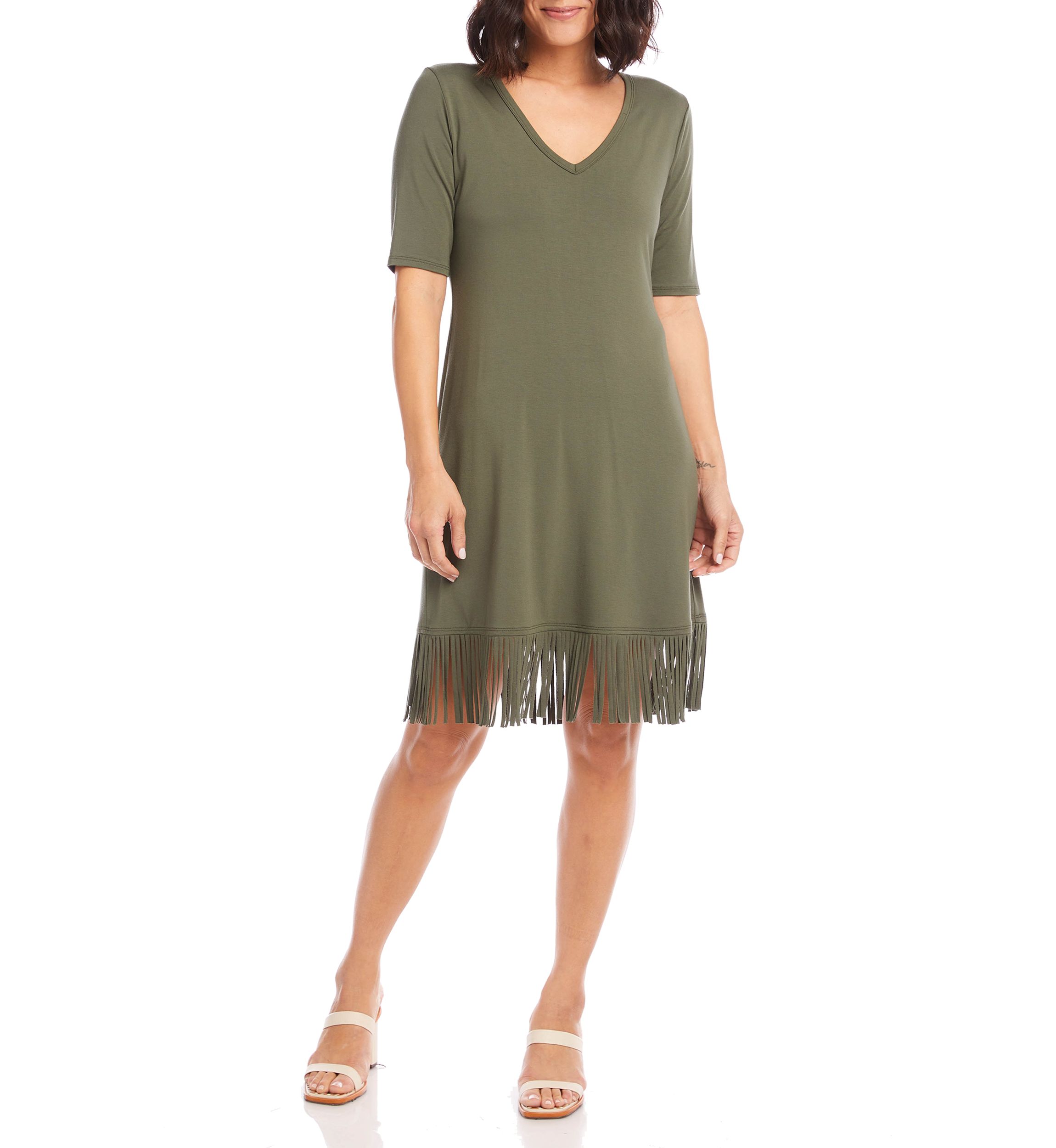 Womens V-Neck Fringe Dress