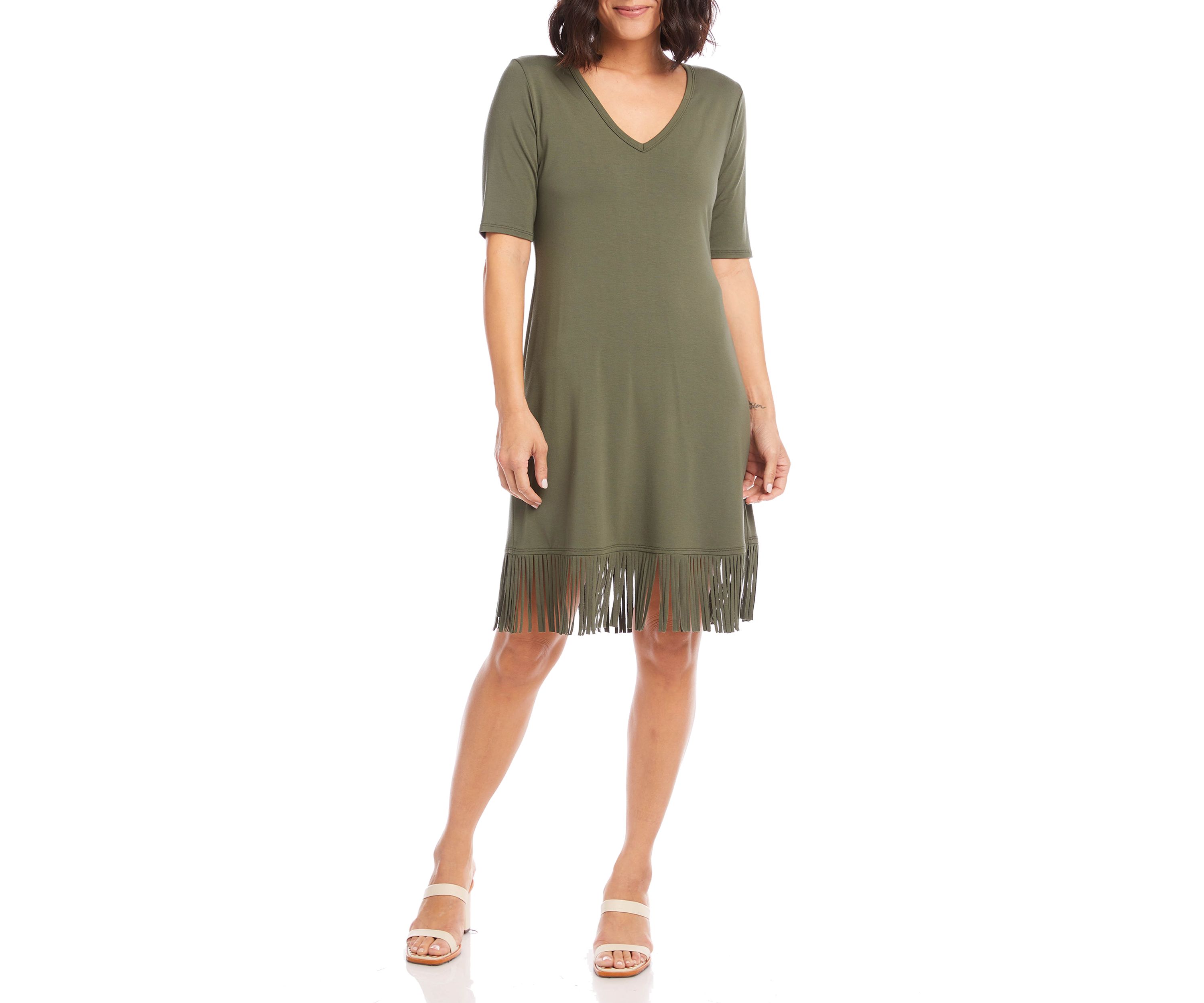 Womens V-Neck Fringe Dress