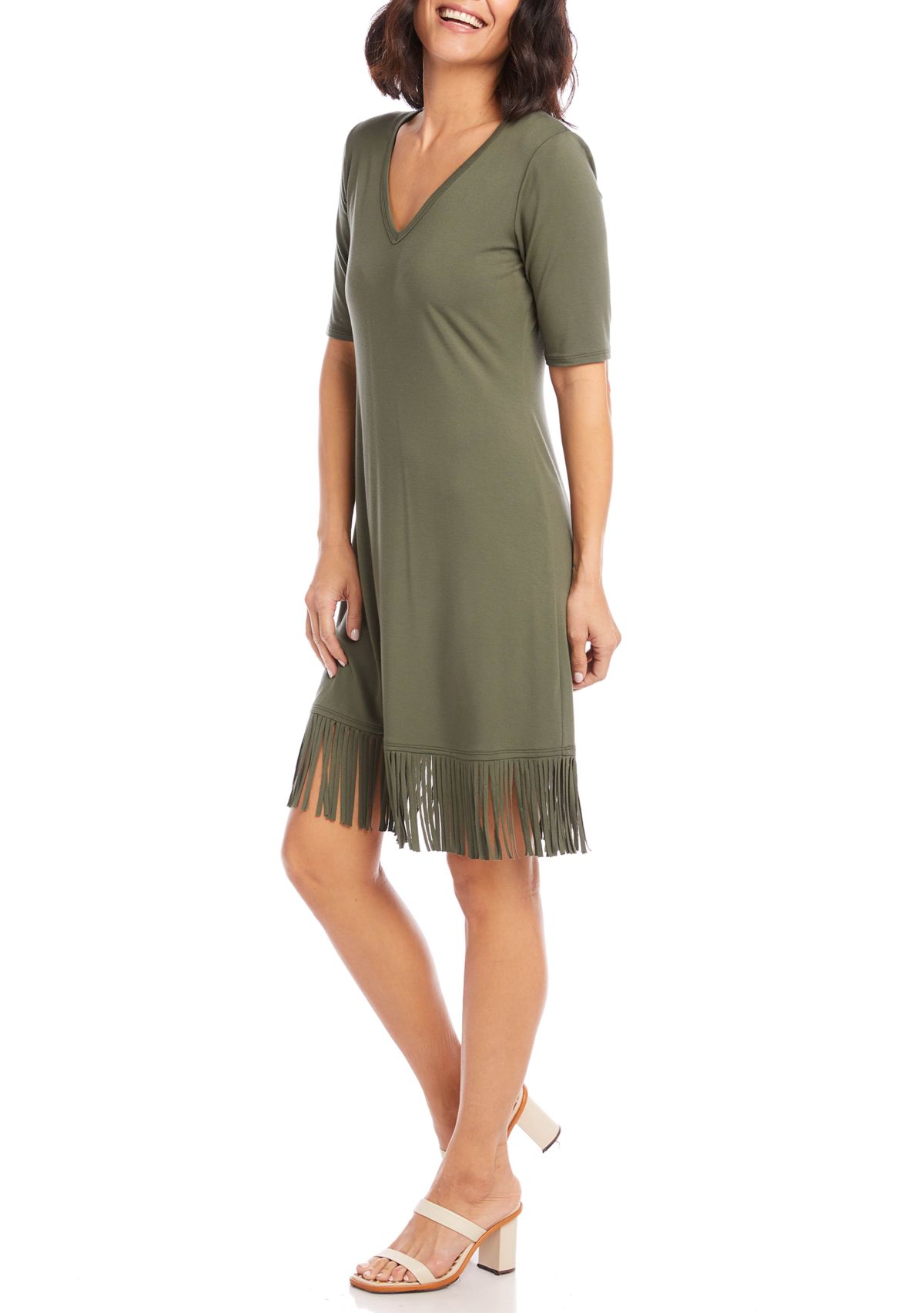 Womens V-Neck Fringe Dress