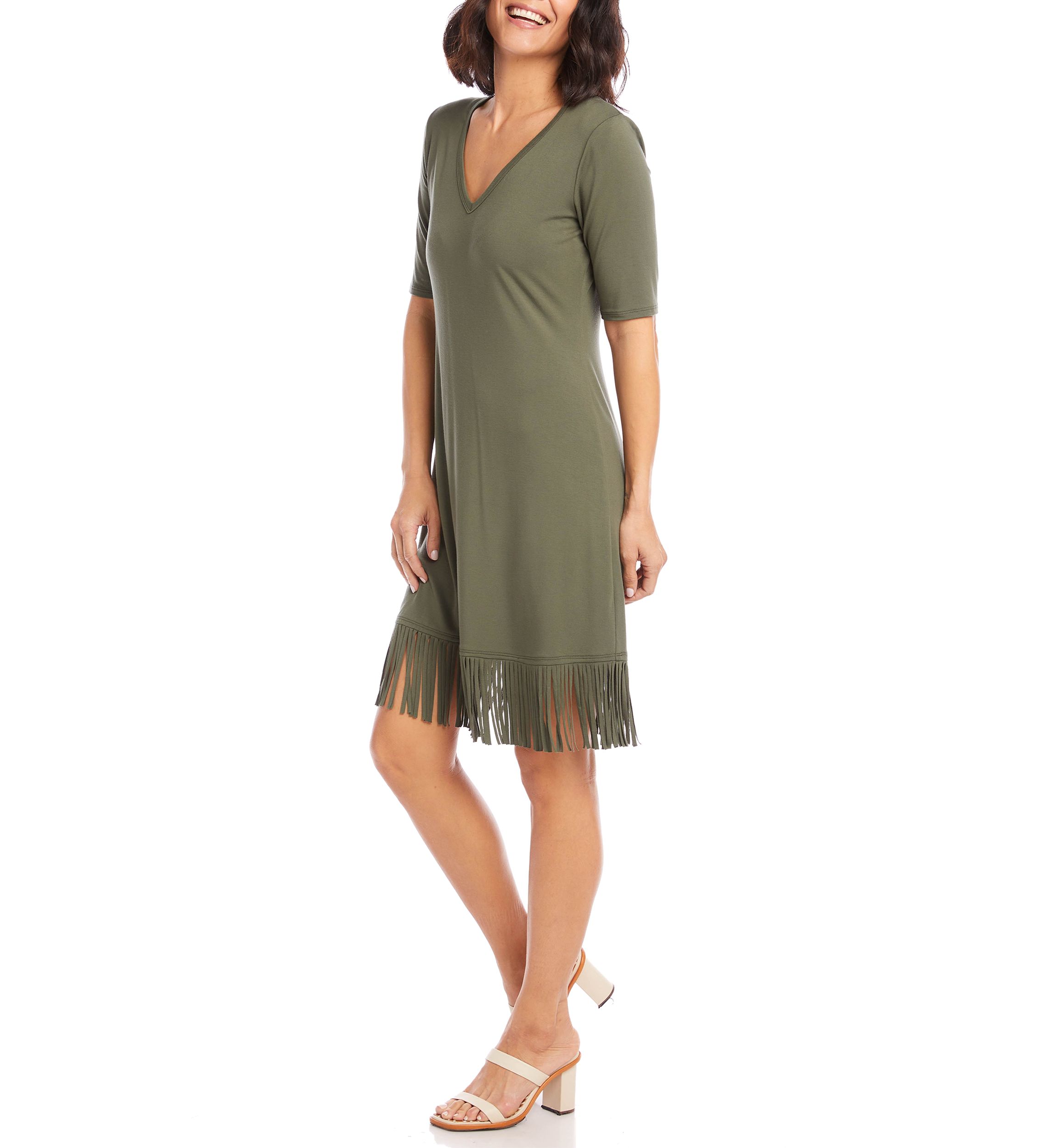 Womens V-Neck Fringe Dress