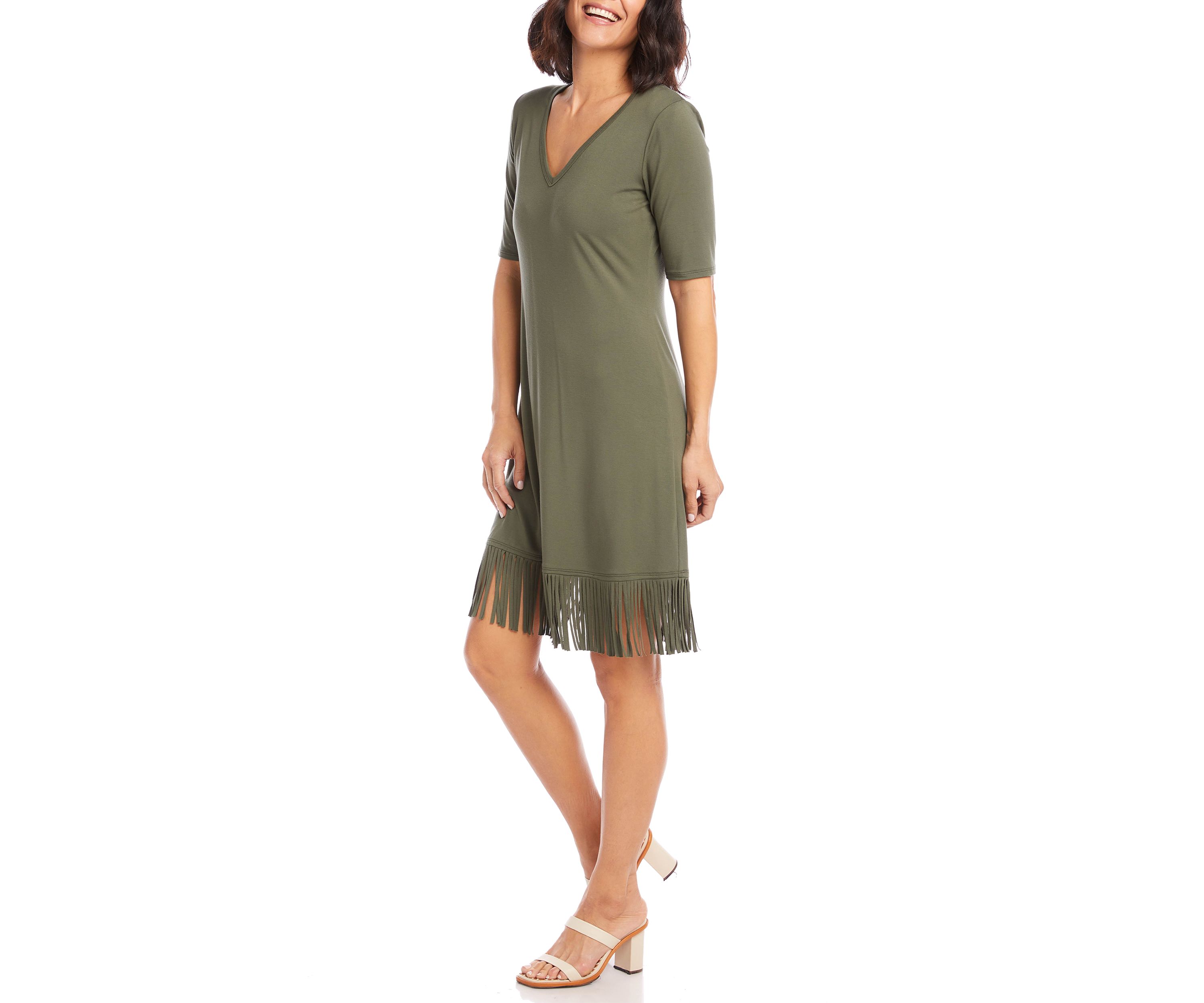 Womens V-Neck Fringe Dress