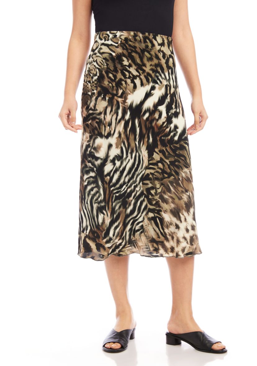 Womens Bias Cut Printed Midi Skirt