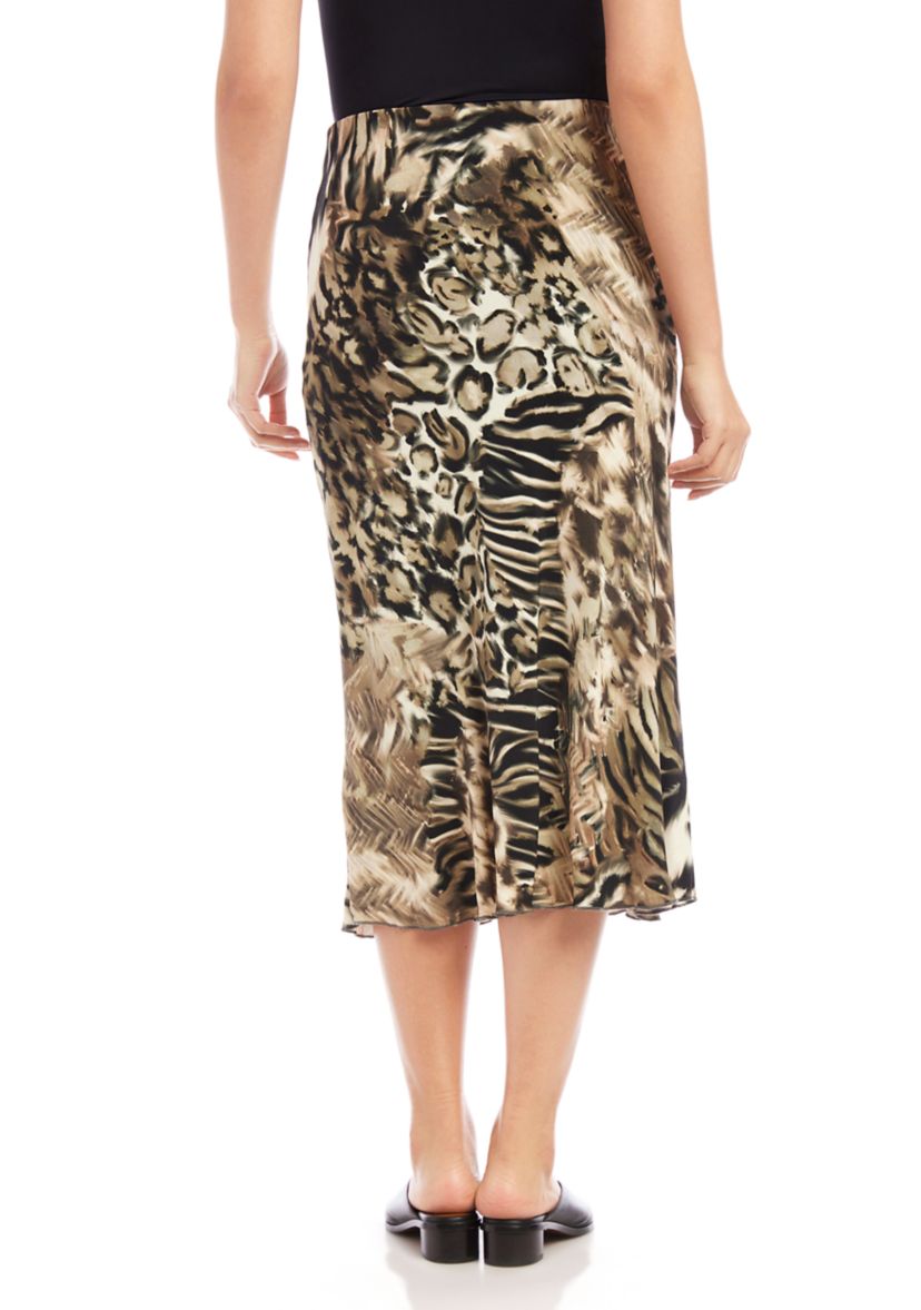 Womens Bias Cut Printed Midi Skirt