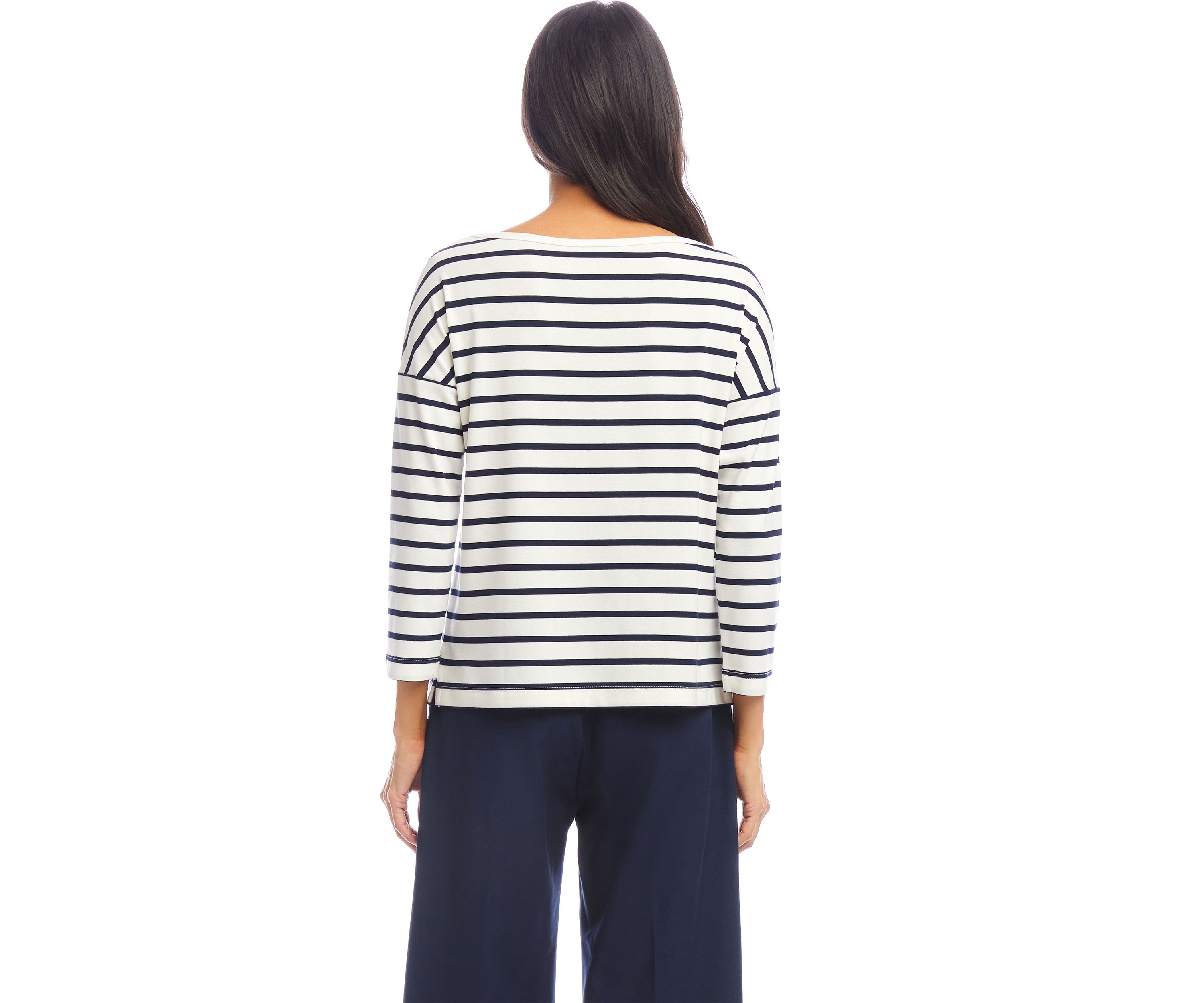 Womens Stripe 3/4 Sleeve Boatneck Top