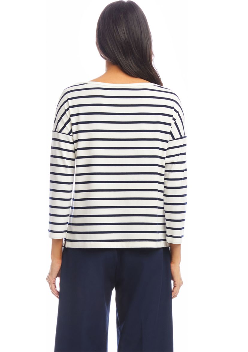 Womens Stripe 3/4 Sleeve Boatneck Top