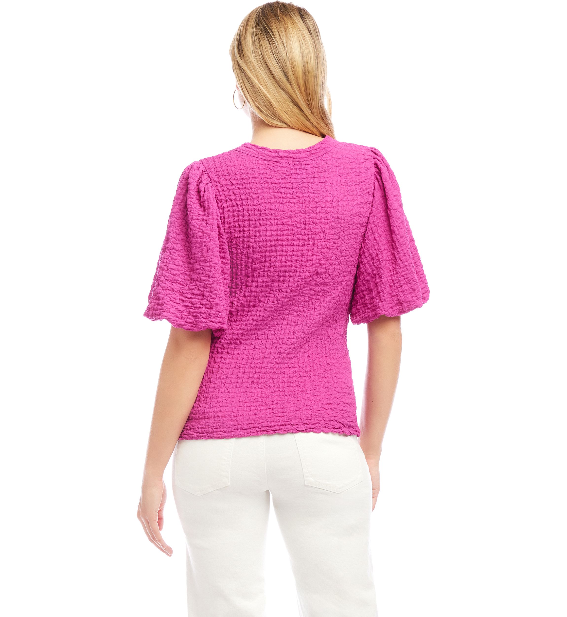 Petite Size Puff Sleeve Textured Top