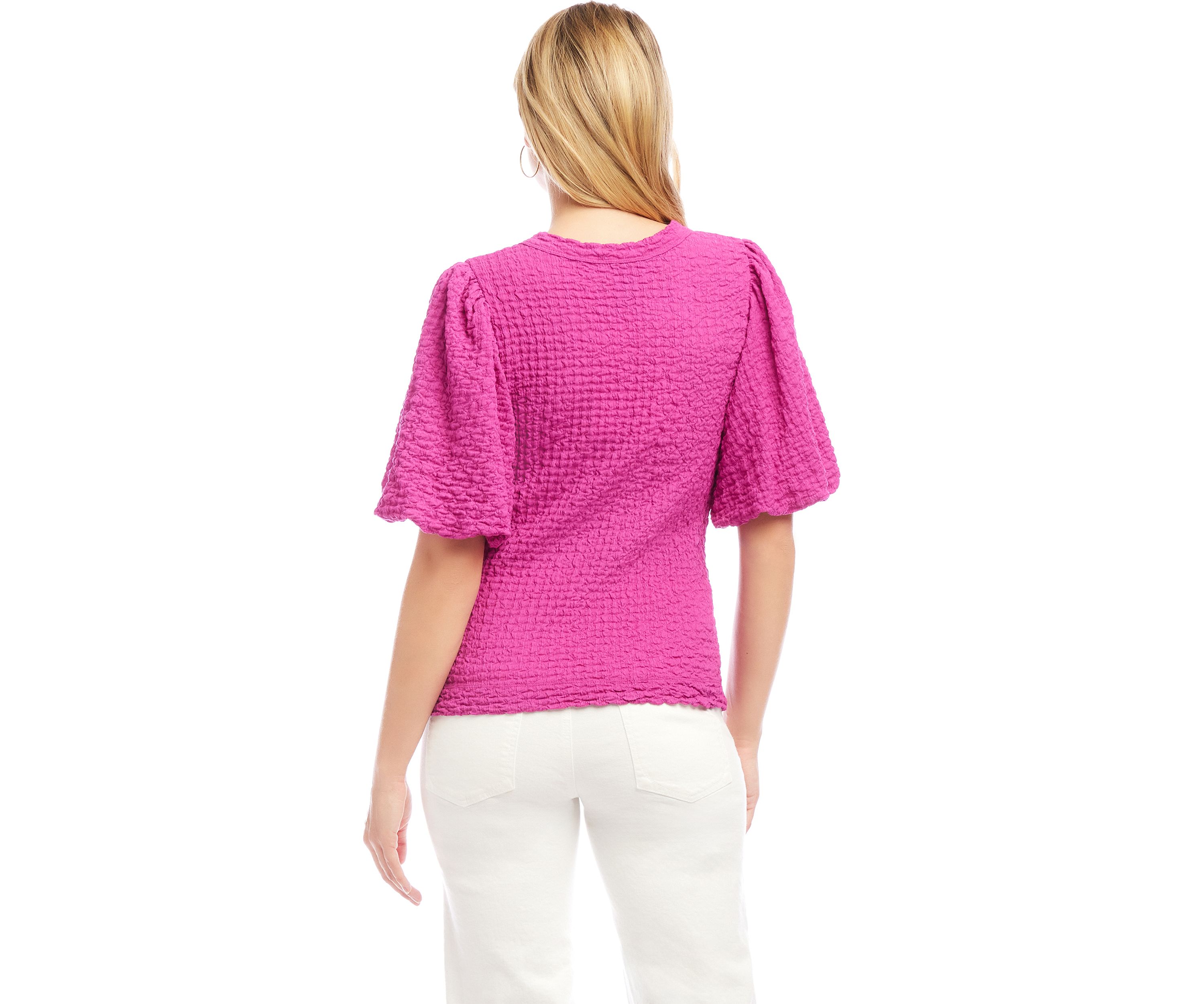 Petite Size Puff Sleeve Textured Top