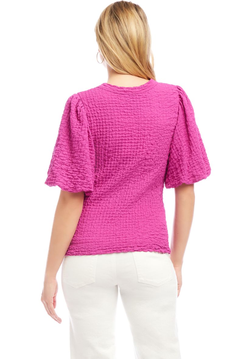 Petite Size Puff Sleeve Textured Top