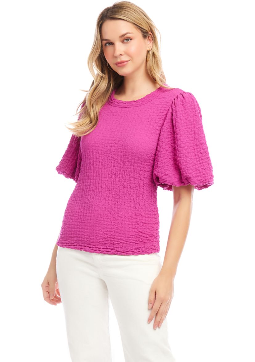 Petite Size Puff Sleeve Textured Top