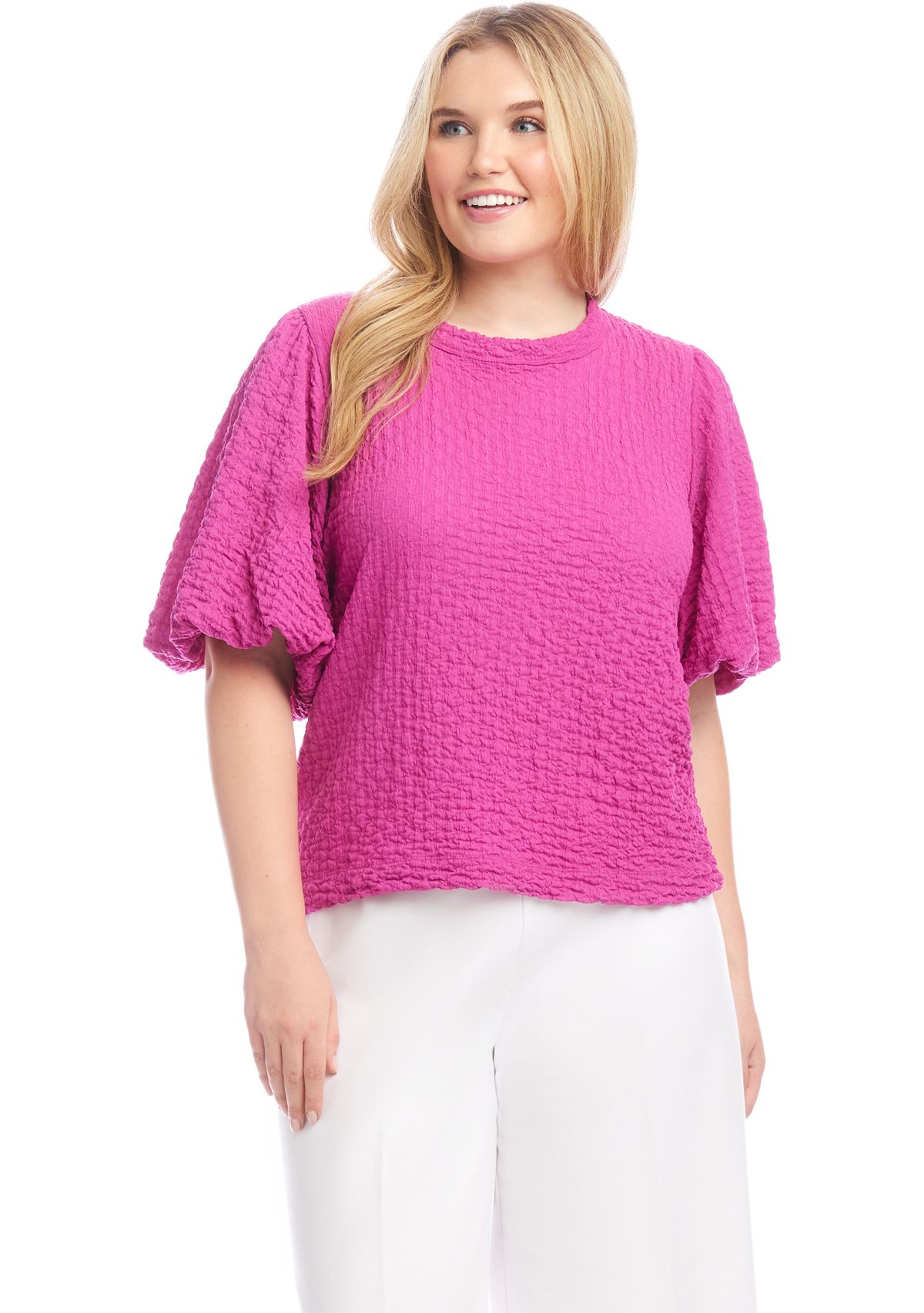 Plus Size Puff Sleeve Textured Top