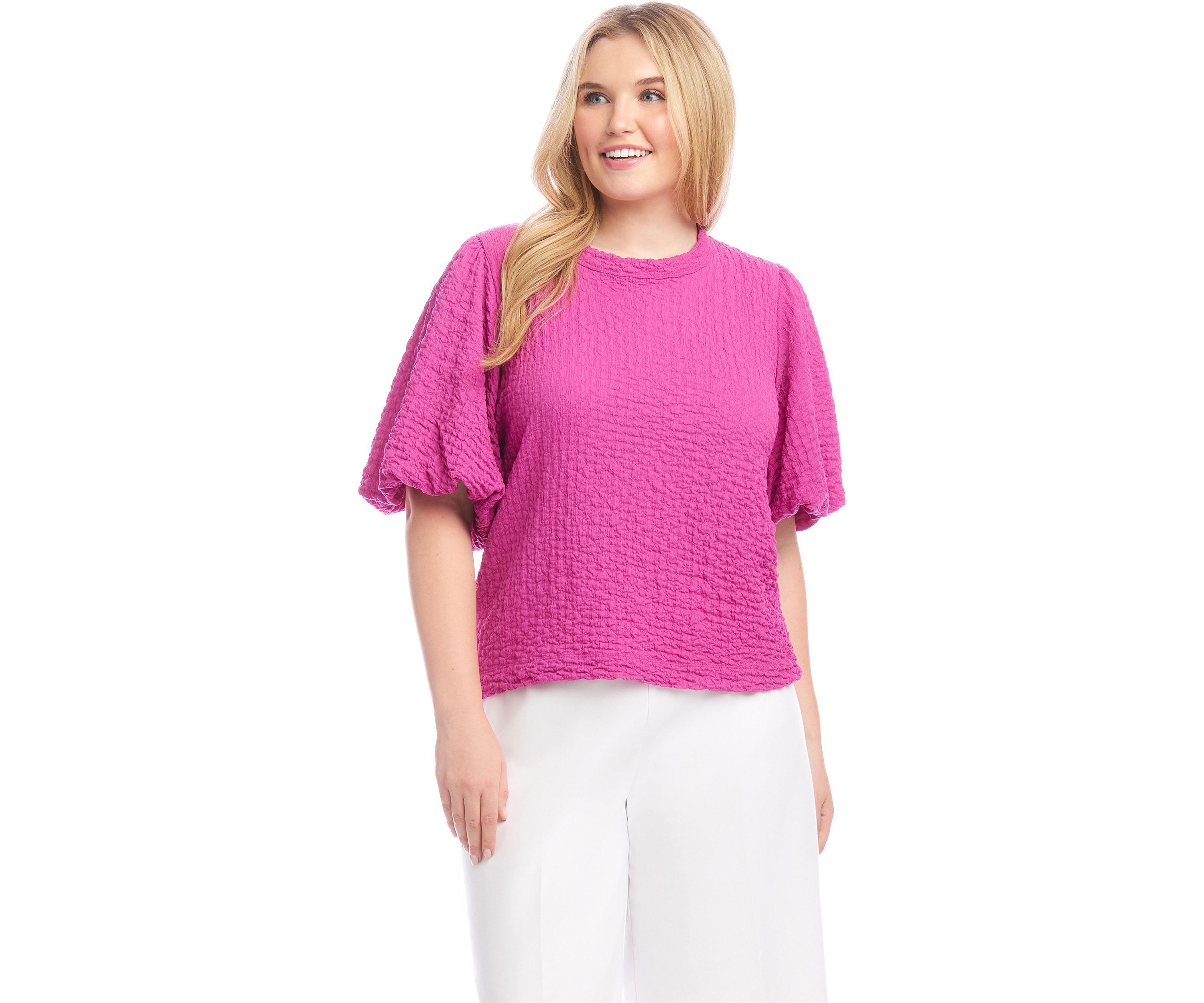 Plus Size Puff Sleeve Textured Top