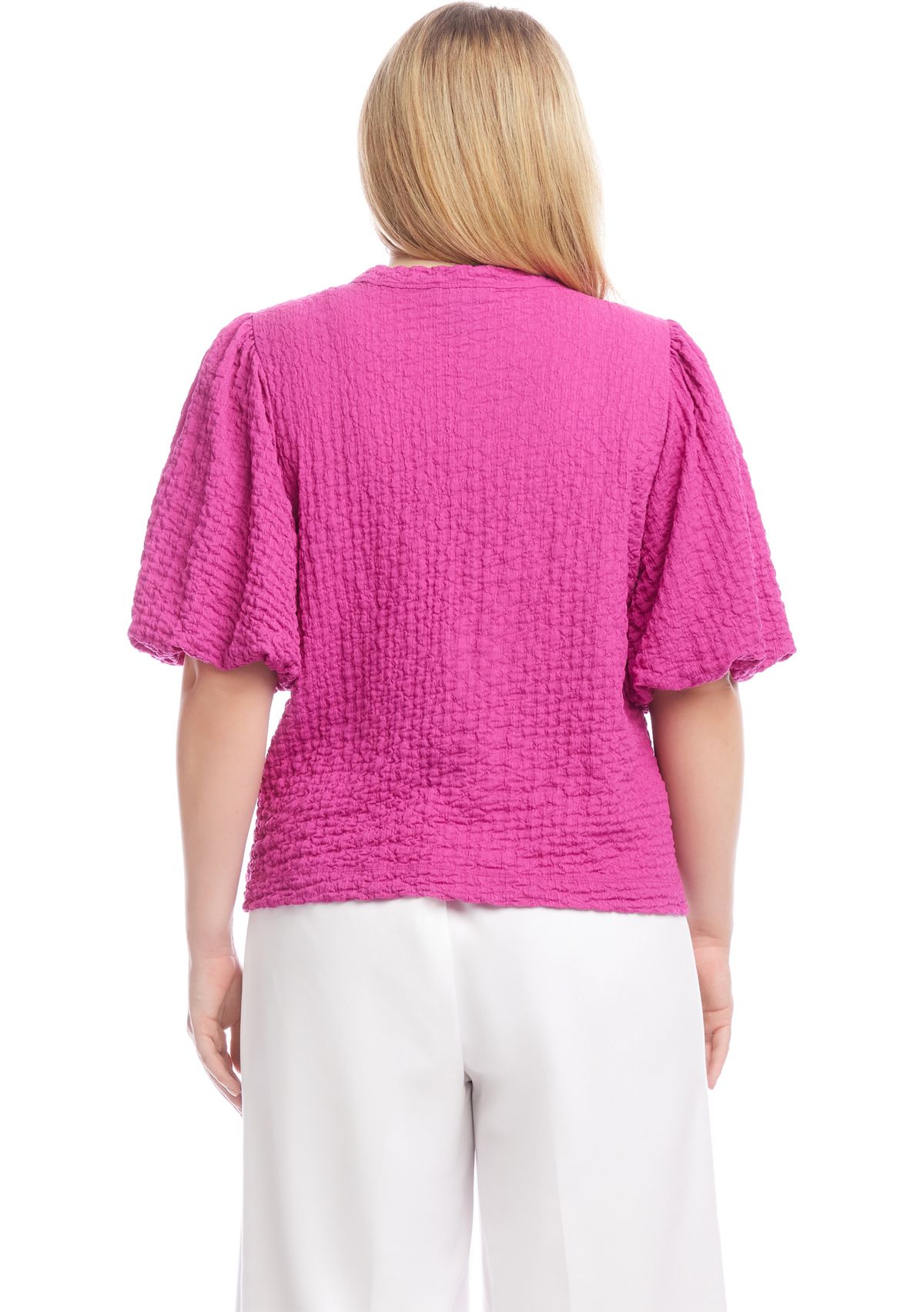 Plus Size Puff Sleeve Textured Top