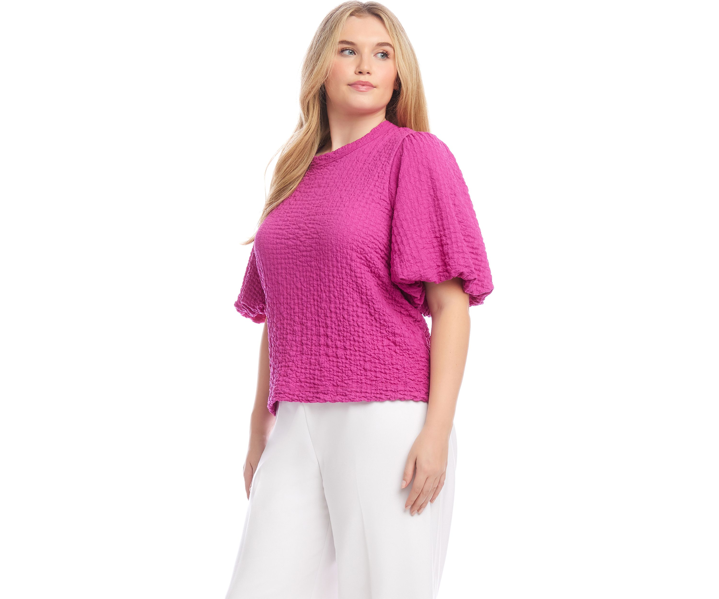 Plus Size Puff Sleeve Textured Top