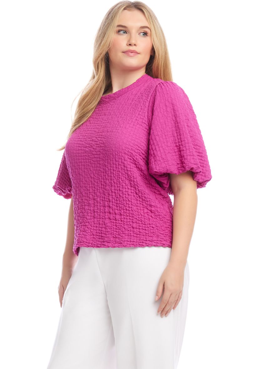 Plus Size Puff Sleeve Textured Top