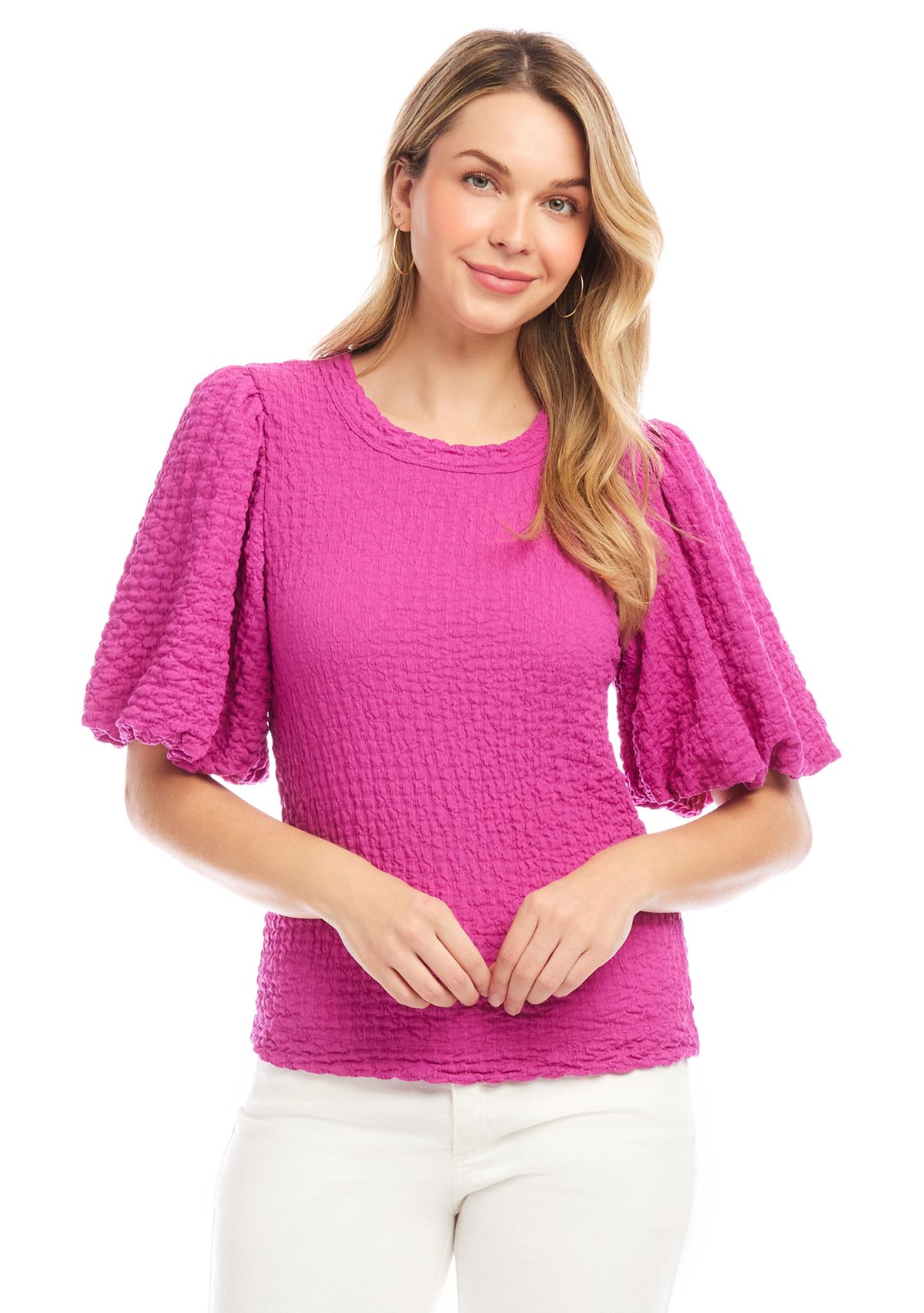Womens Puff Sleeve Textured Top