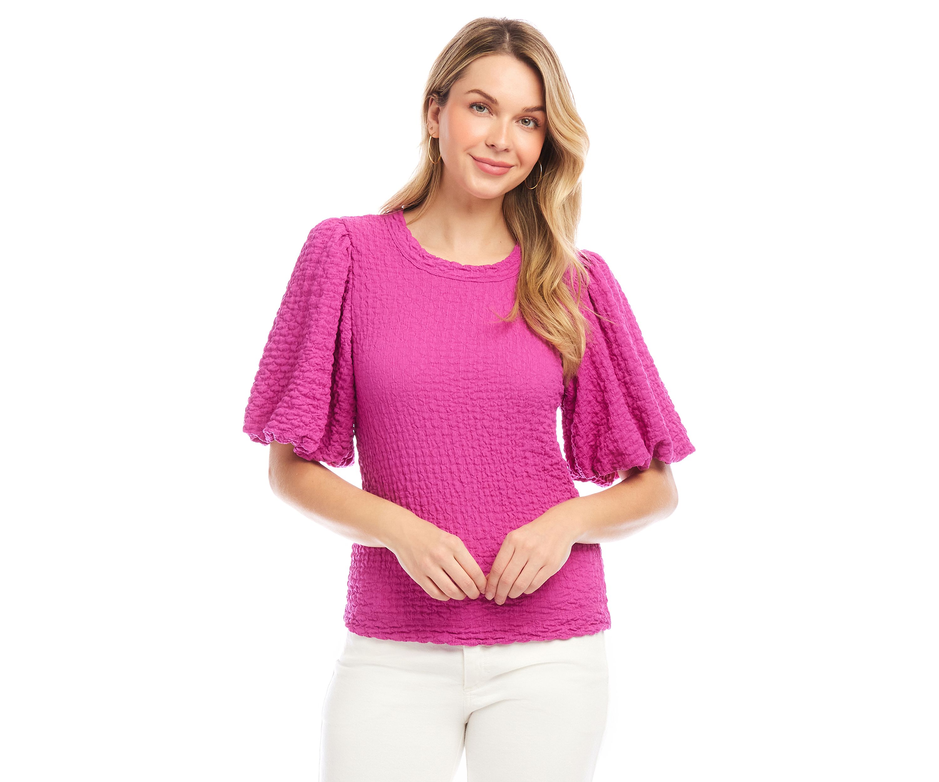 Womens Puff Sleeve Textured Top