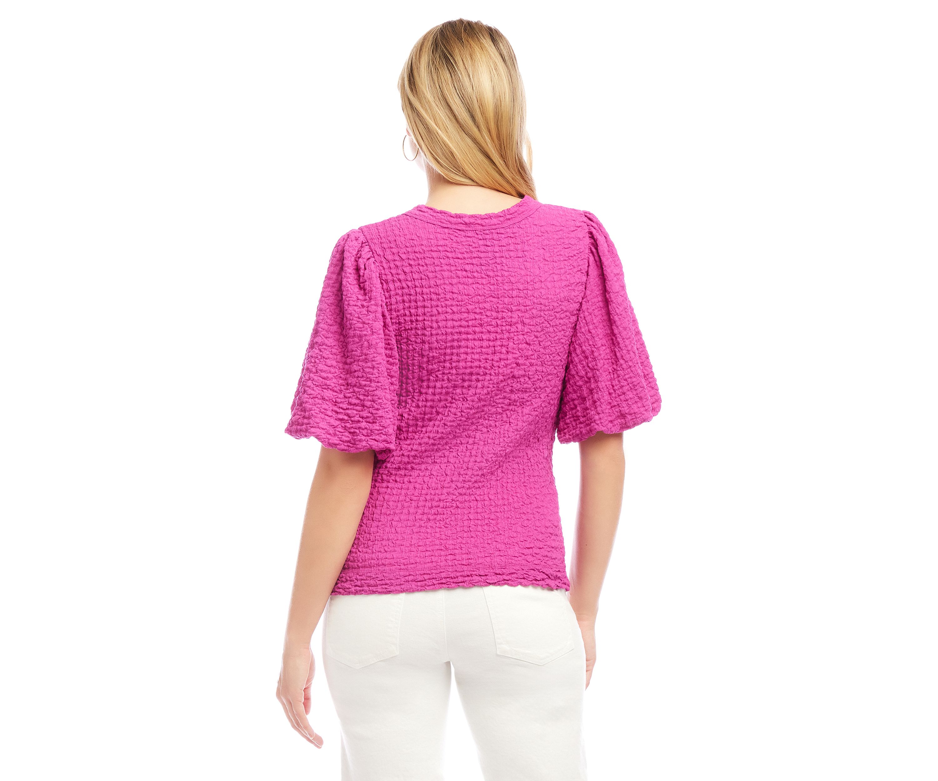 Womens Puff Sleeve Textured Top
