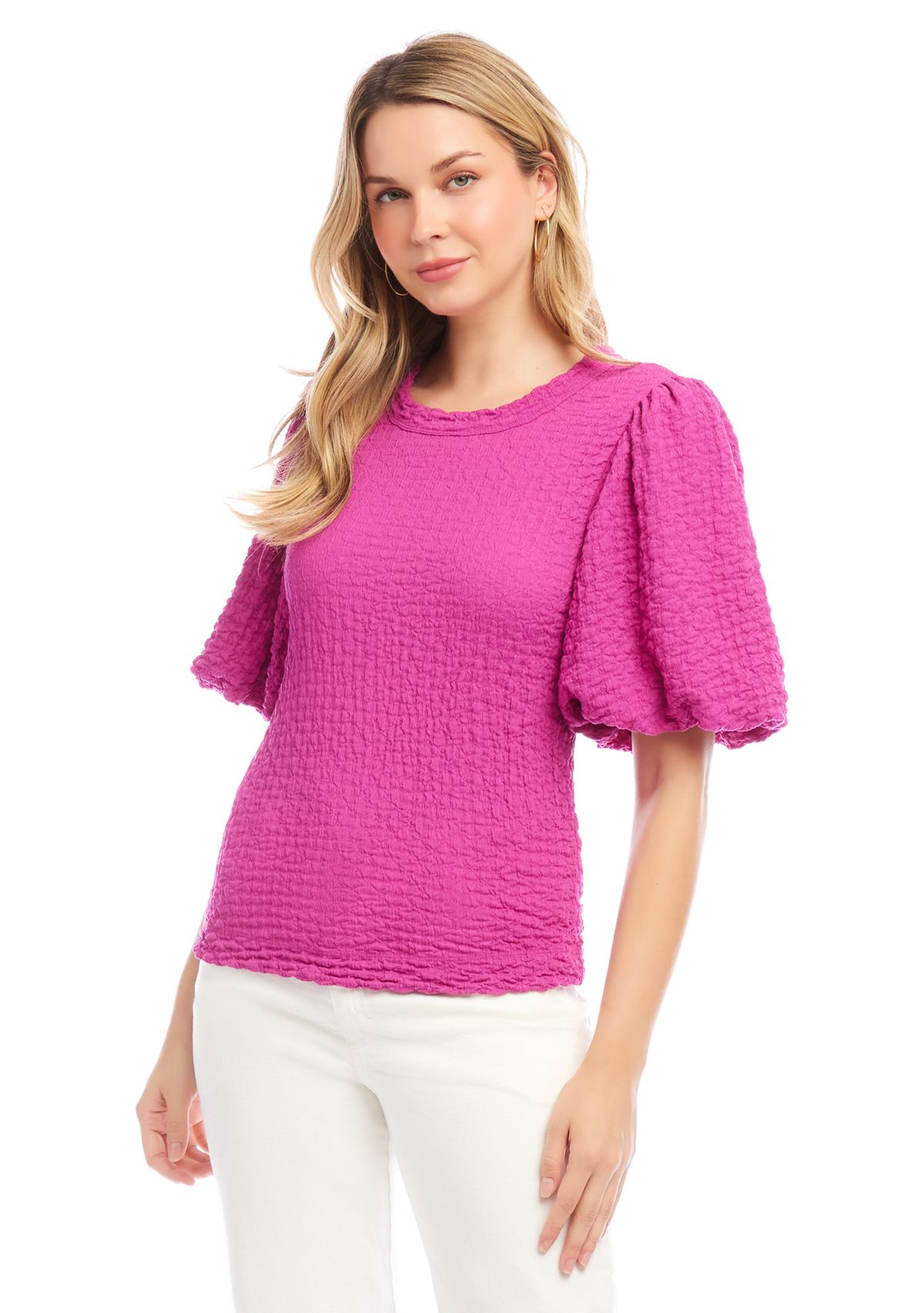 Womens Puff Sleeve Textured Top