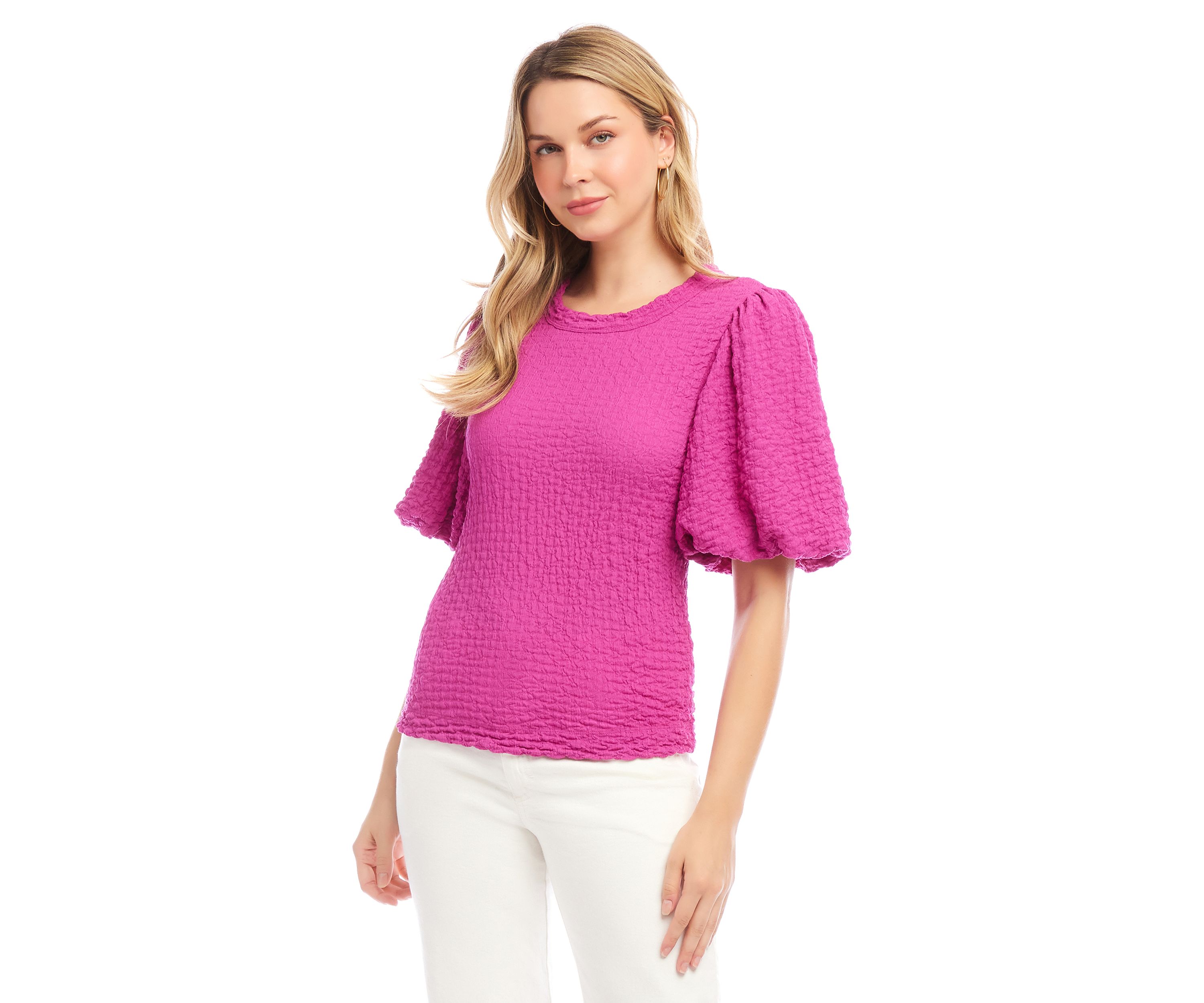 Womens Puff Sleeve Textured Top