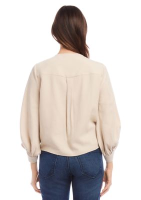 Women's Blouson Sleeve Tie Front Top