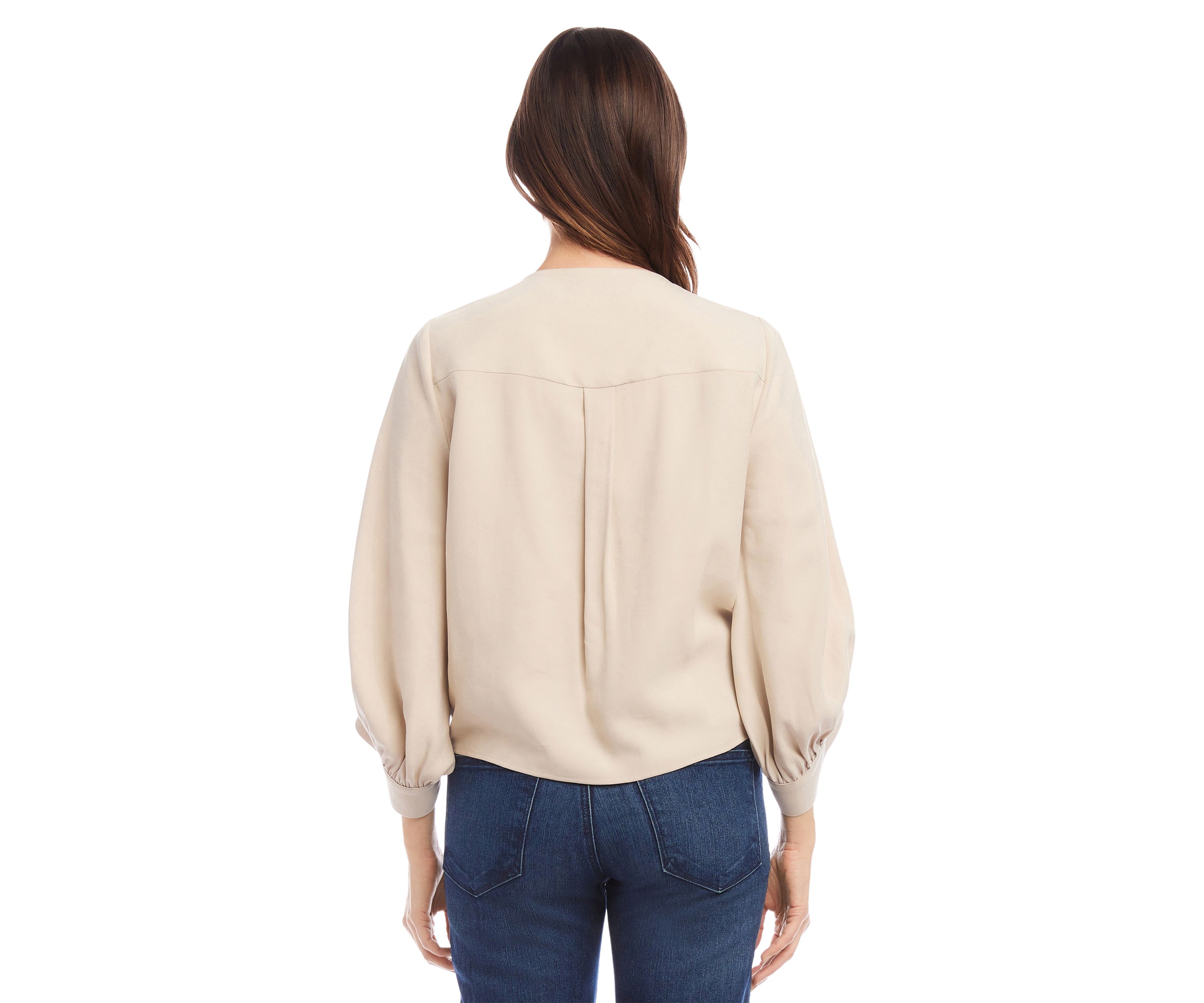 Womens Blouson Sleeve Tie Front Top